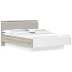 Bett 140/200 cm in Eichefarben, Wei&szlig; Hochglanz