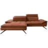 Ecksofa in Webstoff Cognac R&uuml;cken echt, Kopfteilverstellung, Sitztiefenverstellung 179-202/288 cm