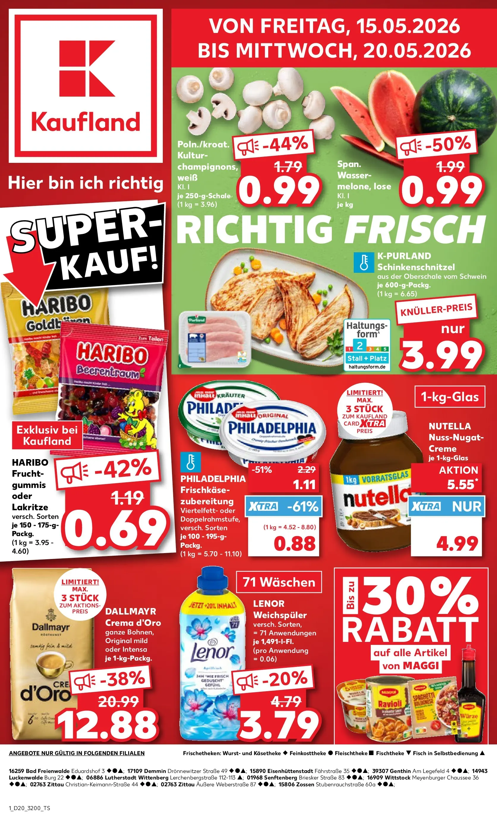 Prospekt Kaufland ab 15.05.2026 » Angebote Online zum Blättern | Seite: 1 | Produkte: Lenor, Maggi, Nutella, Wasser