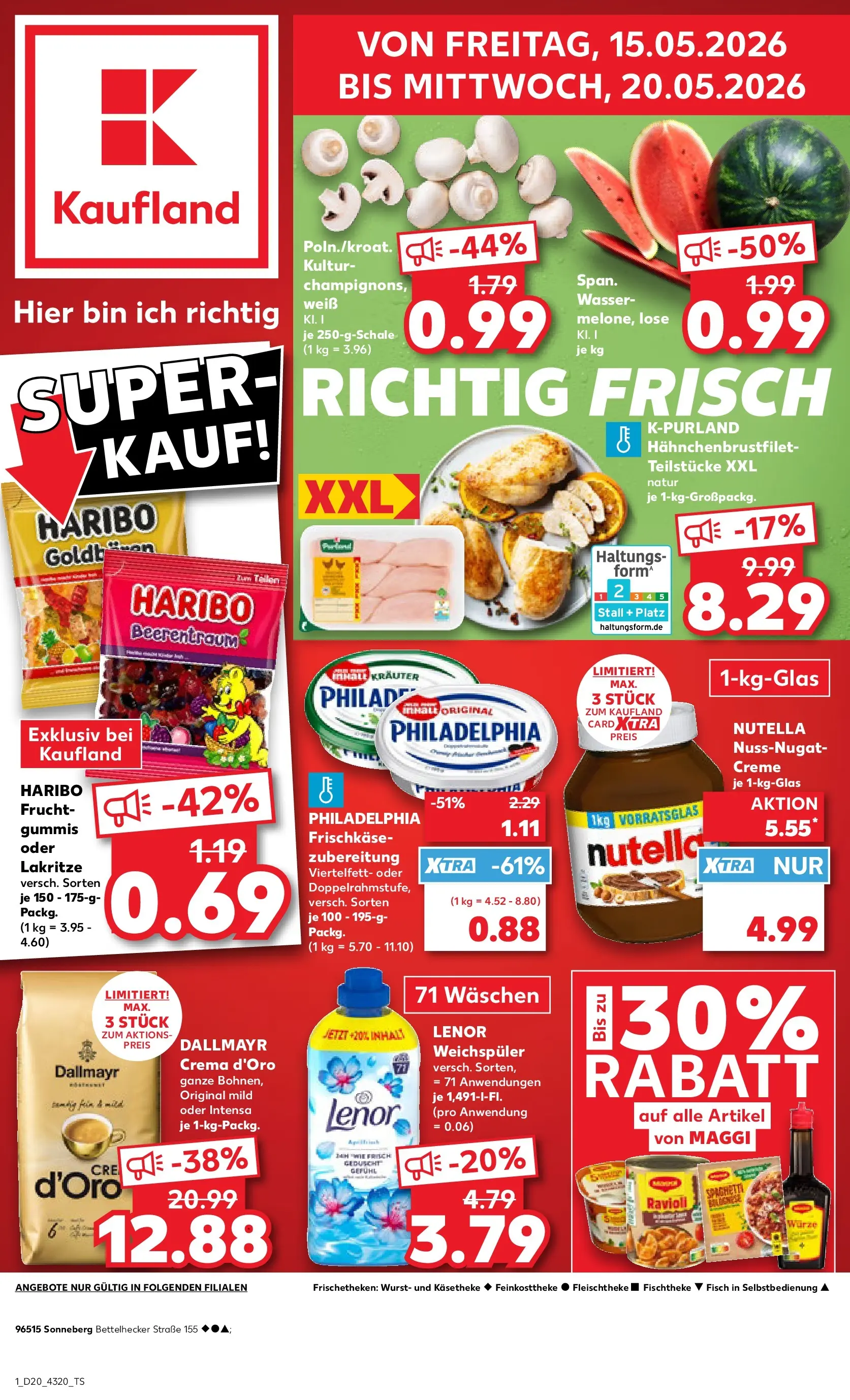 Prospekt Kaufland ab 15.05.2026 » Angebote Online zum Blättern | Seite: 1 | Produkte: Lenor, Haribo, Nutella, Wasser