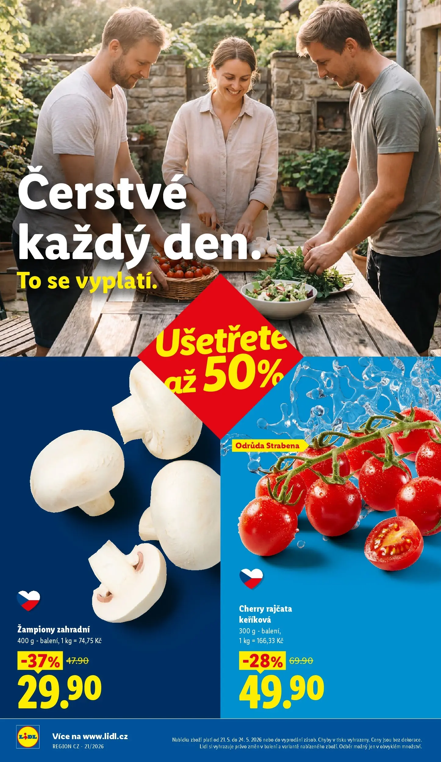 Lidl leták od 20.05.2026 - Nový akční leták | Strana: 10 | Produkty: Žampiony, Rajčata, Cherry rajčata