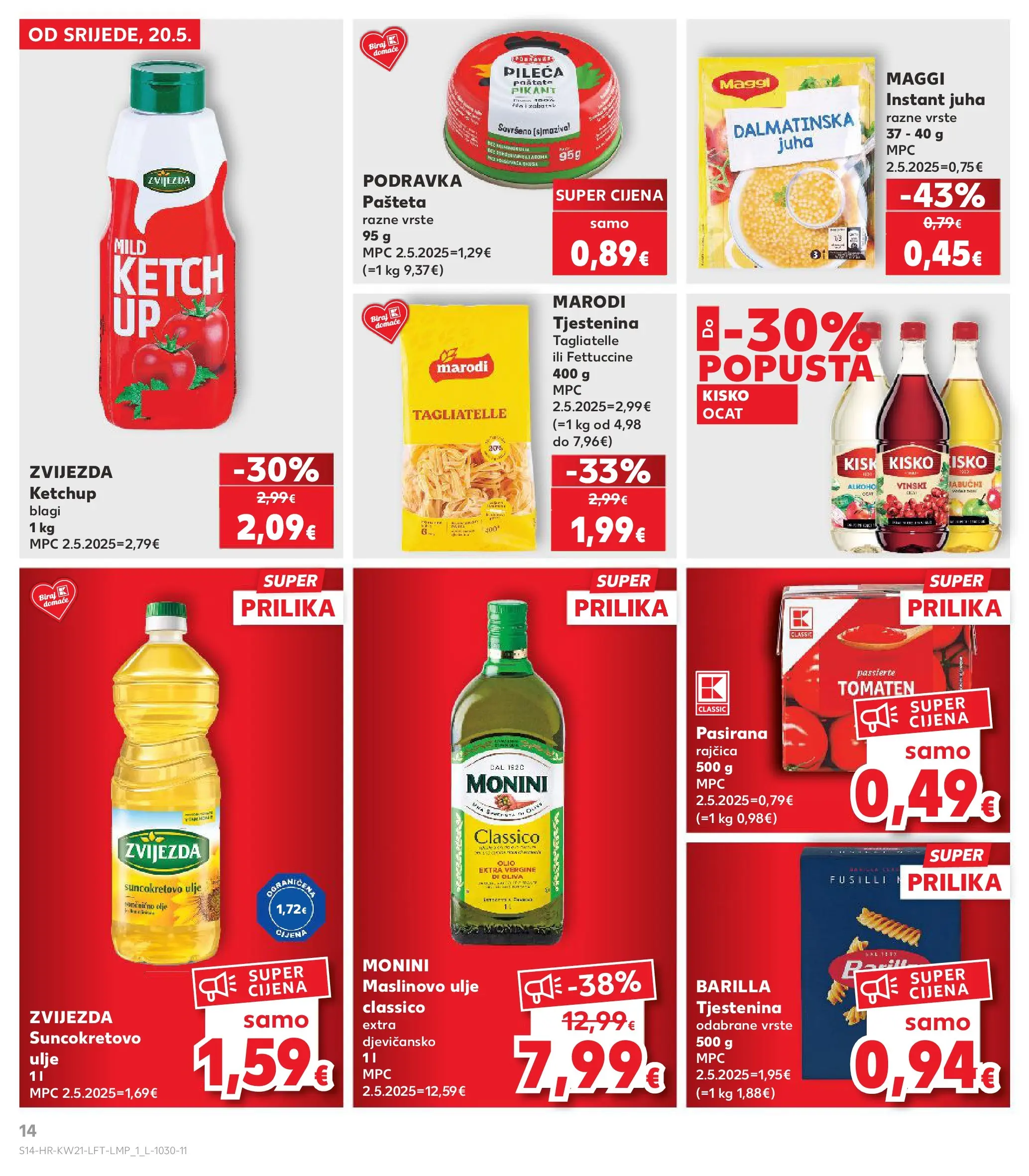 Kaufland - Kaufland katalog do 26.05.2026 novi od 19.05.2026 na listanje > letak digitalni | Stranica: 14 | Proizvodi: Maslinovo ulje, Tjestenina, Pašteta, Pasta