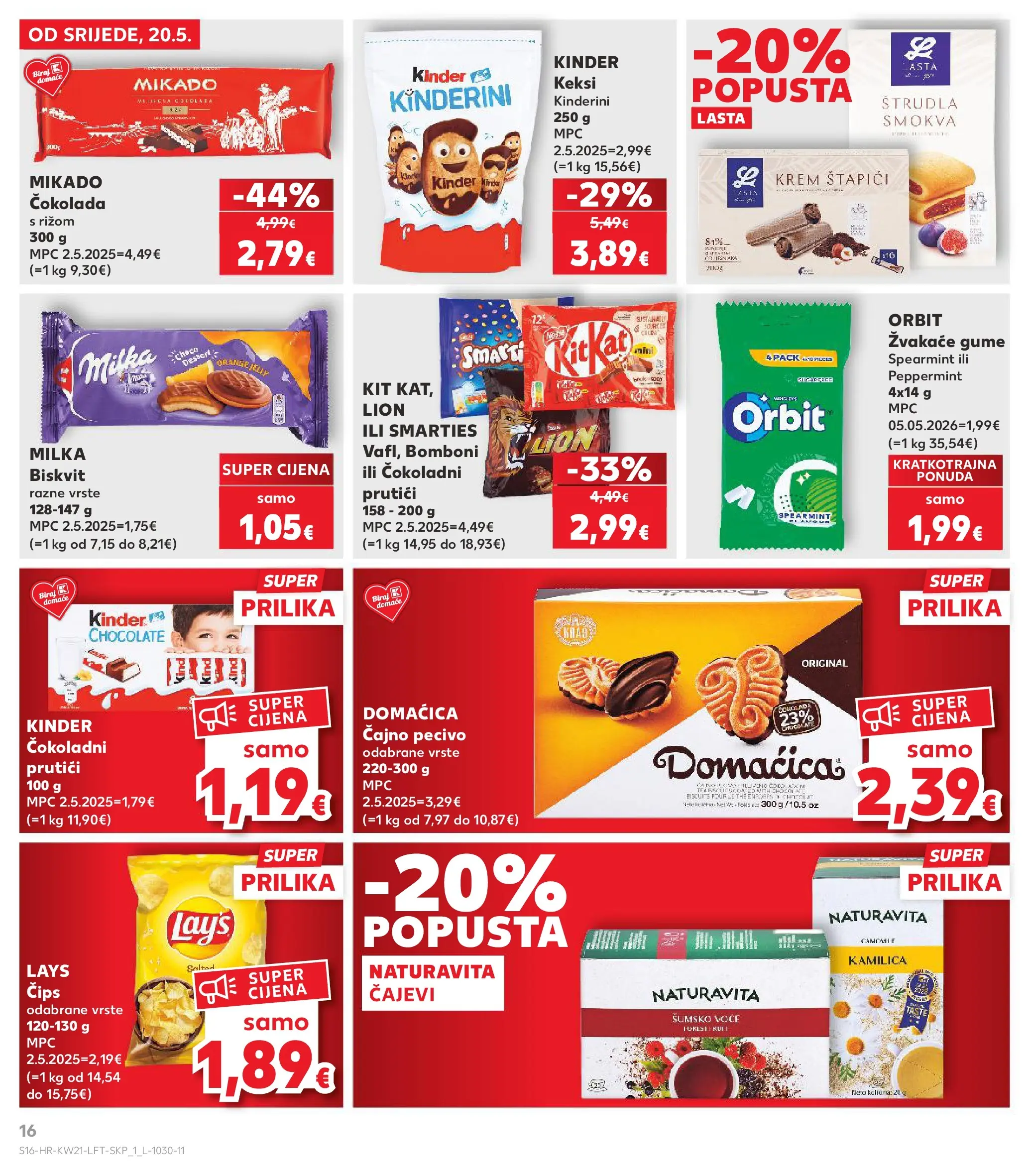 Kaufland - Kaufland katalog do 26.05.2026 novi od 19.05.2026 na listanje > letak digitalni | Stranica: 16 | Proizvodi: Žvakaće gume, Keksi, Bomboni, Štapići