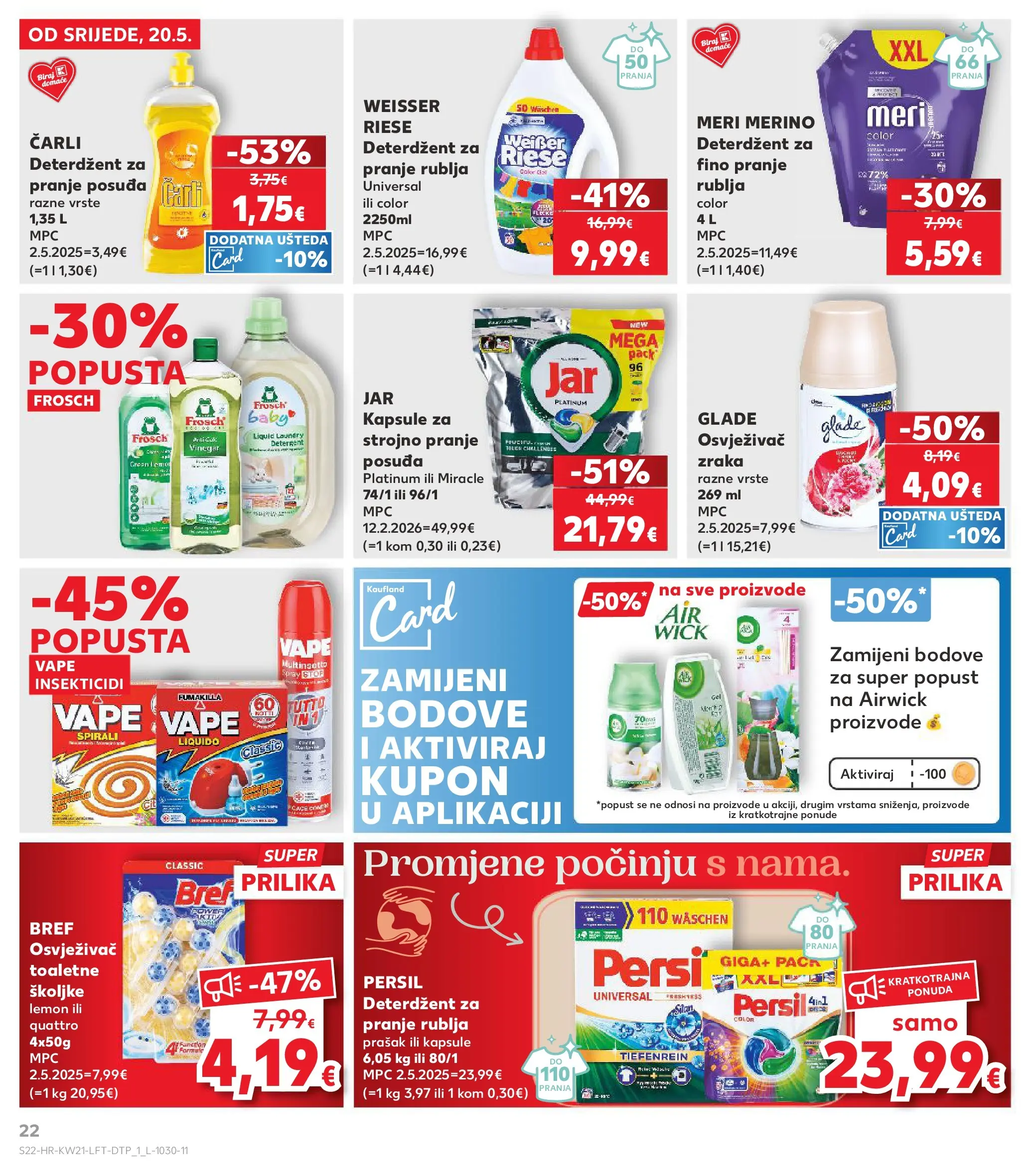Kaufland - Kaufland katalog do 26.05.2026 novi od 19.05.2026 na listanje > letak digitalni | Stranica: 22 | Proizvodi: Deterdžent, Jar, Meri Merino, Weisser Riese