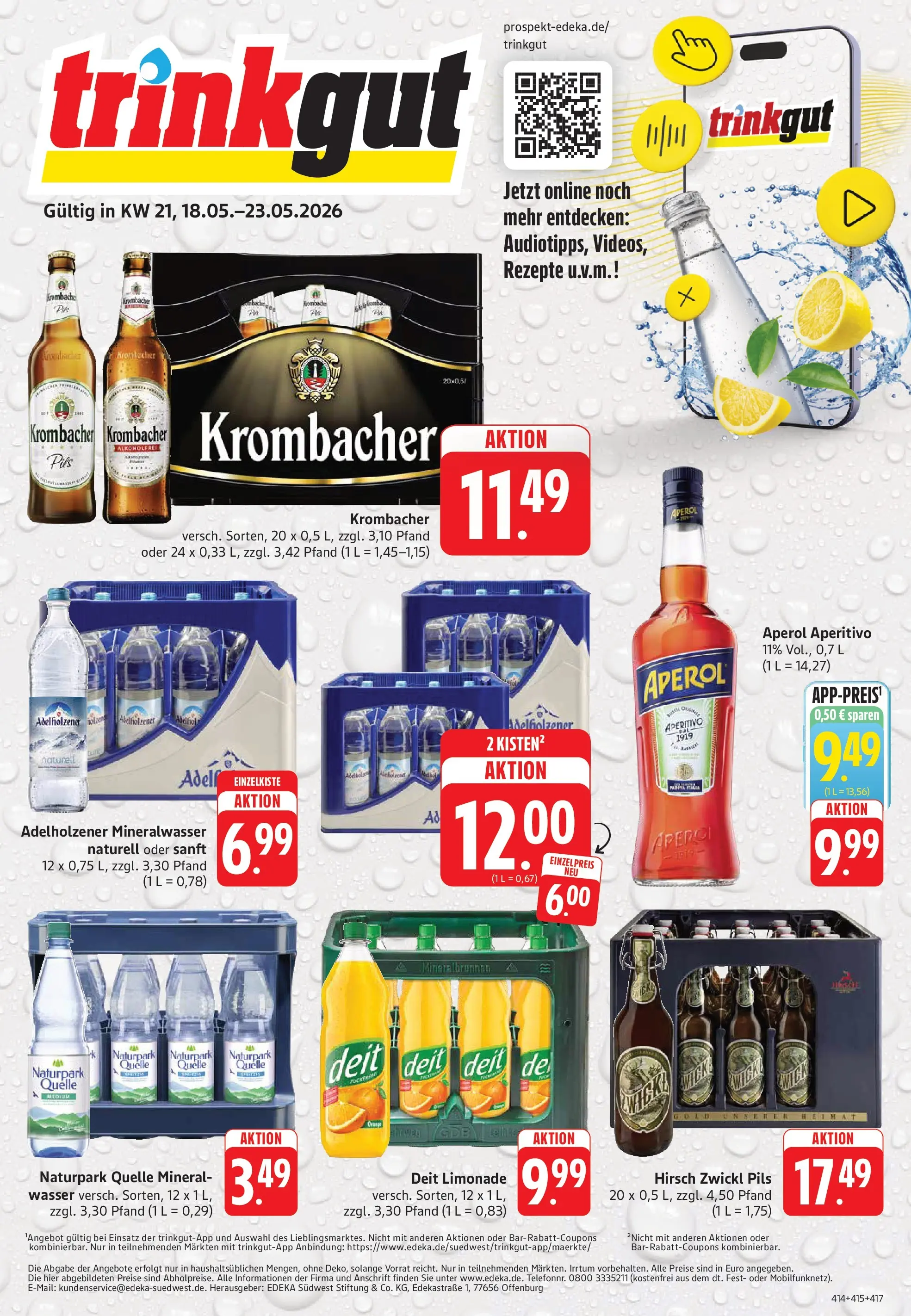 Trinkgut Prospekt Pforzheim	 (ab 17.05.2026) » Angebote online | Seite: 1 | Produkte: Pils, Adelholzener, Wasser, Aperol