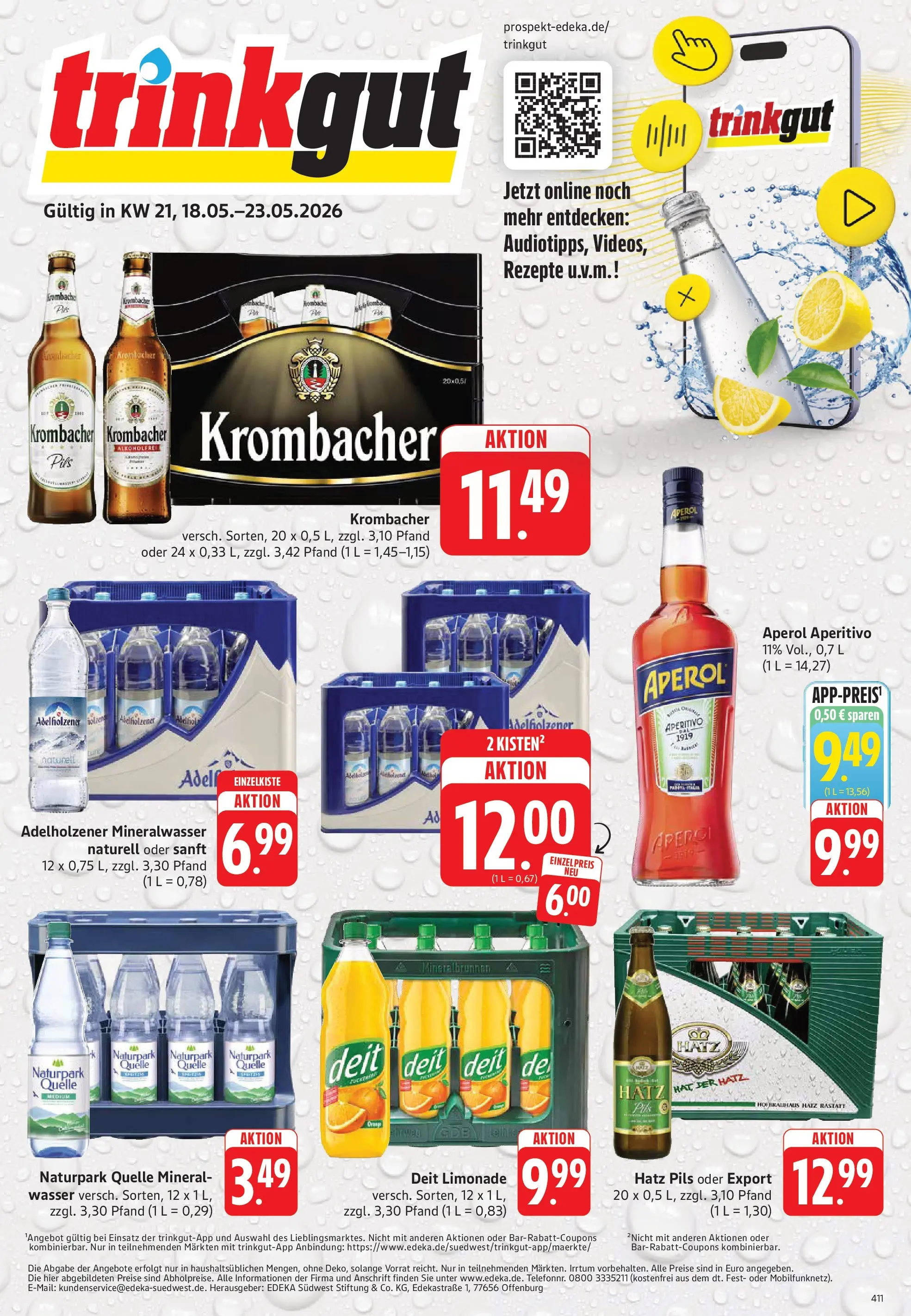 Trinkgut Prospekt Karlsbad - Langensteinbach	 (ab 17.05.2026) » Angebote online | Seite: 1 | Produkte: Limonade, Mineralwasser, Krombacher, Aperol