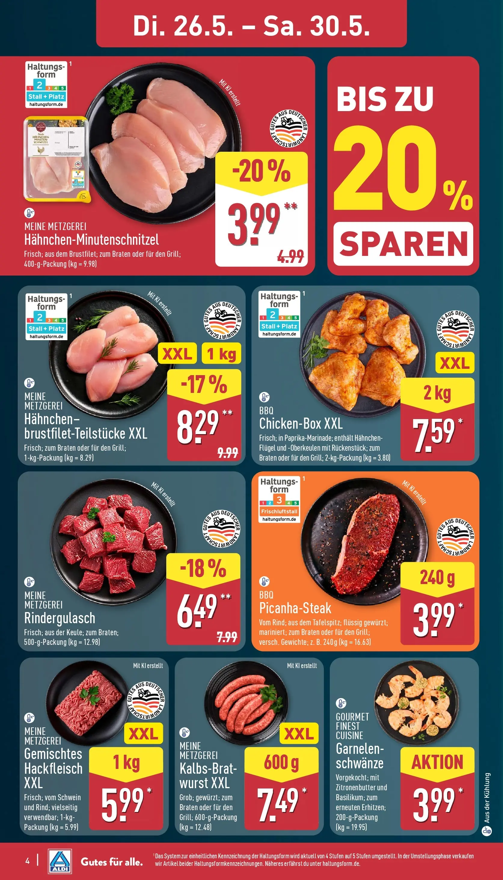 Aldi Wochenangebote (ab 26.05.2026) » Angebote Online | Seite: 4 | Produkte: Rindergulasch, Hahnchen, Garnelen, Wurst