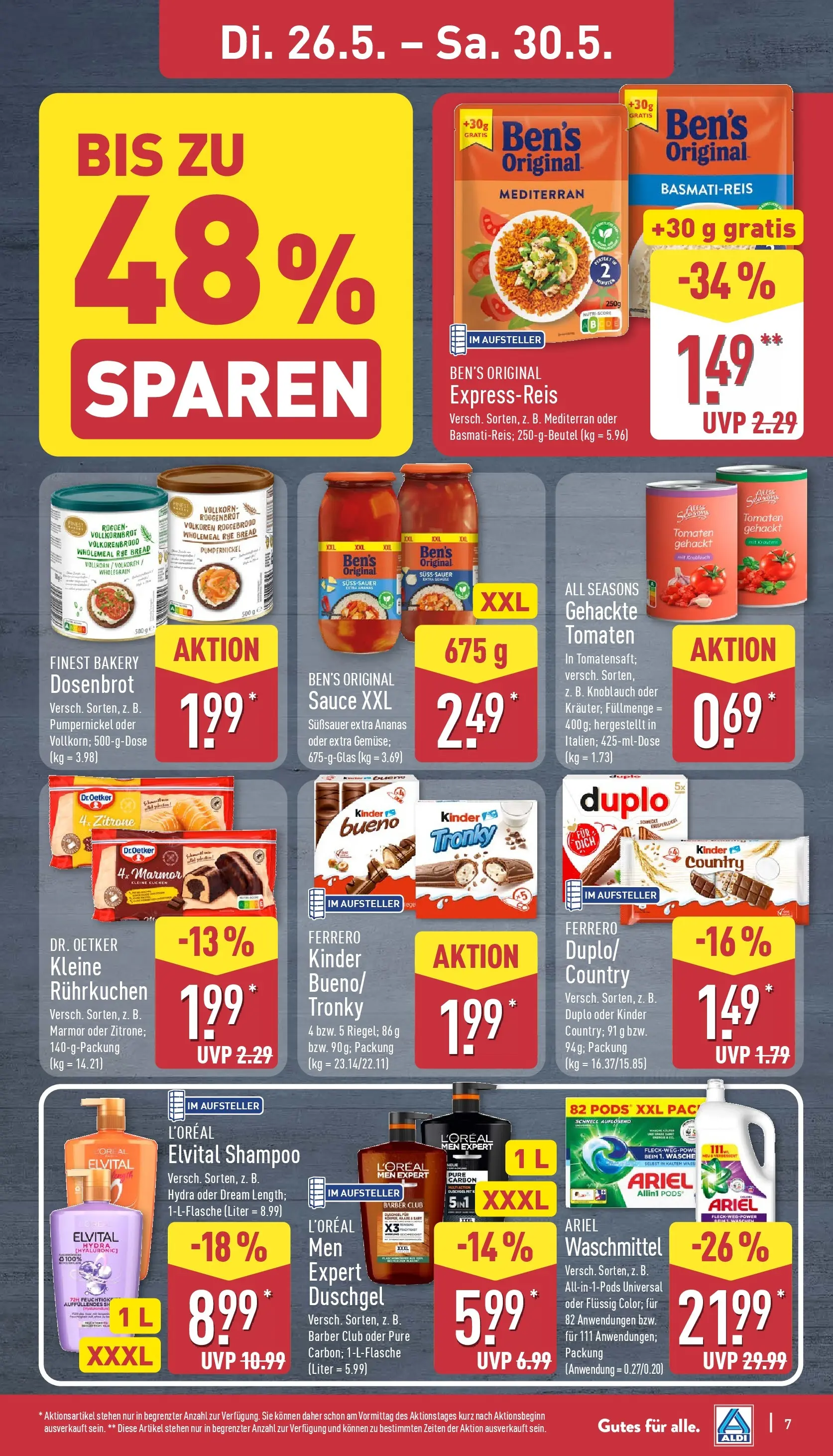 Aldi Wochenangebote (ab 26.05.2026) » Angebote Online | Seite: 7 | Produkte: Basmatireis, Ariel, Ananas, Tomaten