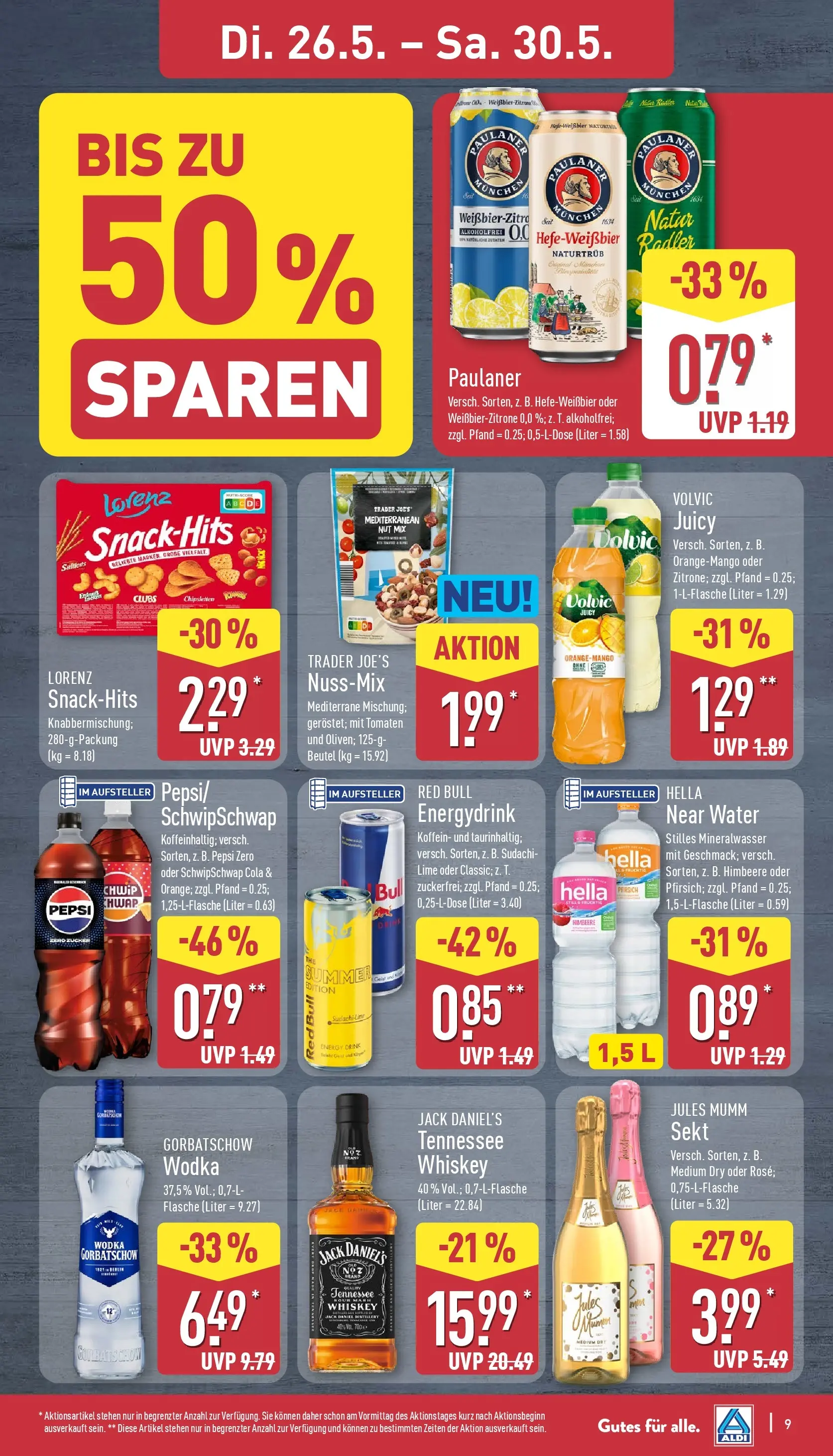 Aldi Wochenangebote (ab 26.05.2026) » Angebote Online | Seite: 9 | Produkte: Jack Daniel's, Mineralwasser, Pfirsich, Wodka gorbatschow