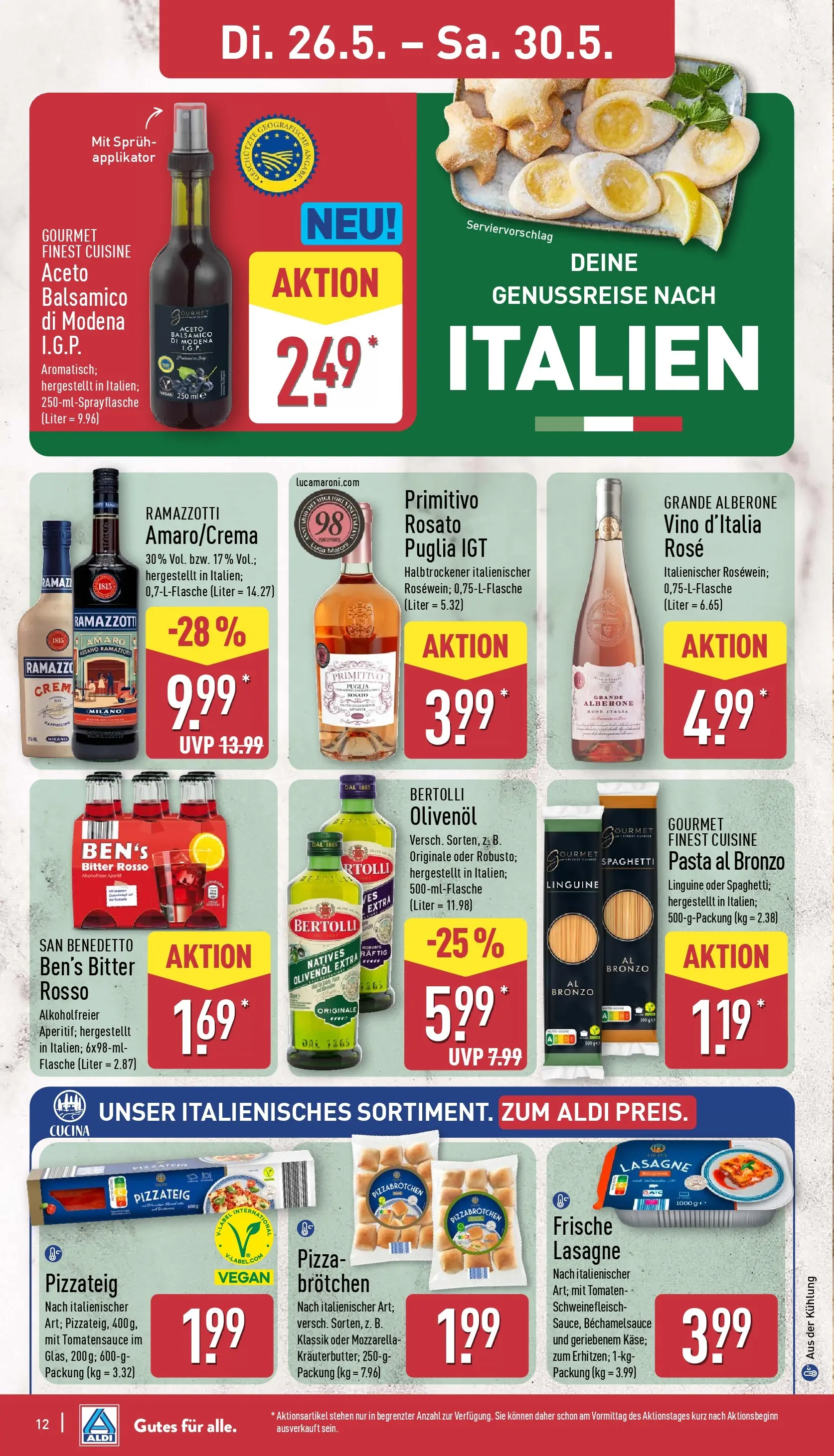 Aldi Wochenangebote (ab 26.05.2026) » Angebote Online | Seite: 12 | Produkte: Olivenol, Bertolli olivenol, Tomaten, Pasta