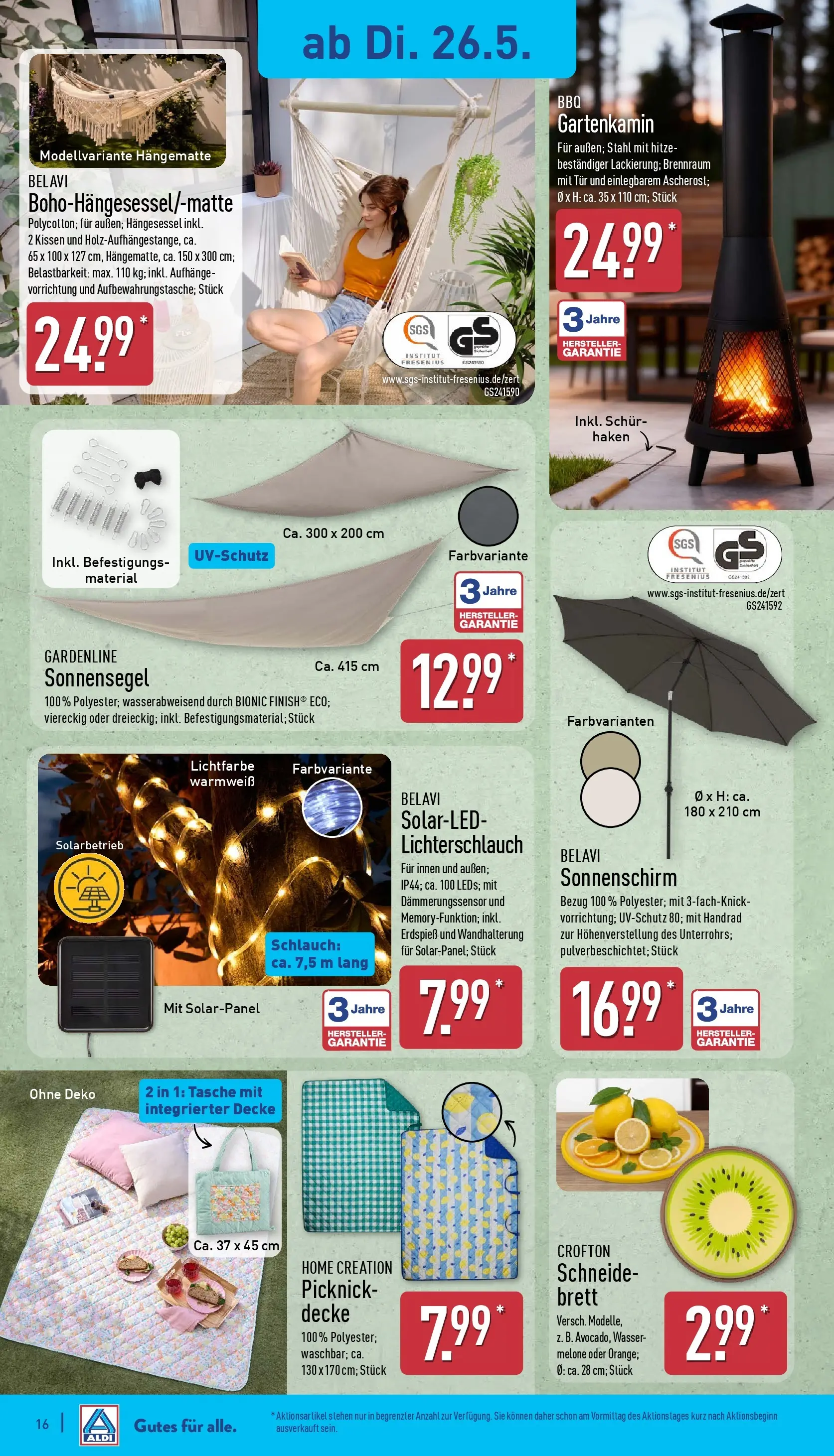 Aldi Wochenangebote (ab 26.05.2026) » Angebote Online | Seite: 16 | Produkte: Belavi, Wasser, Sonnenschirm, Melone