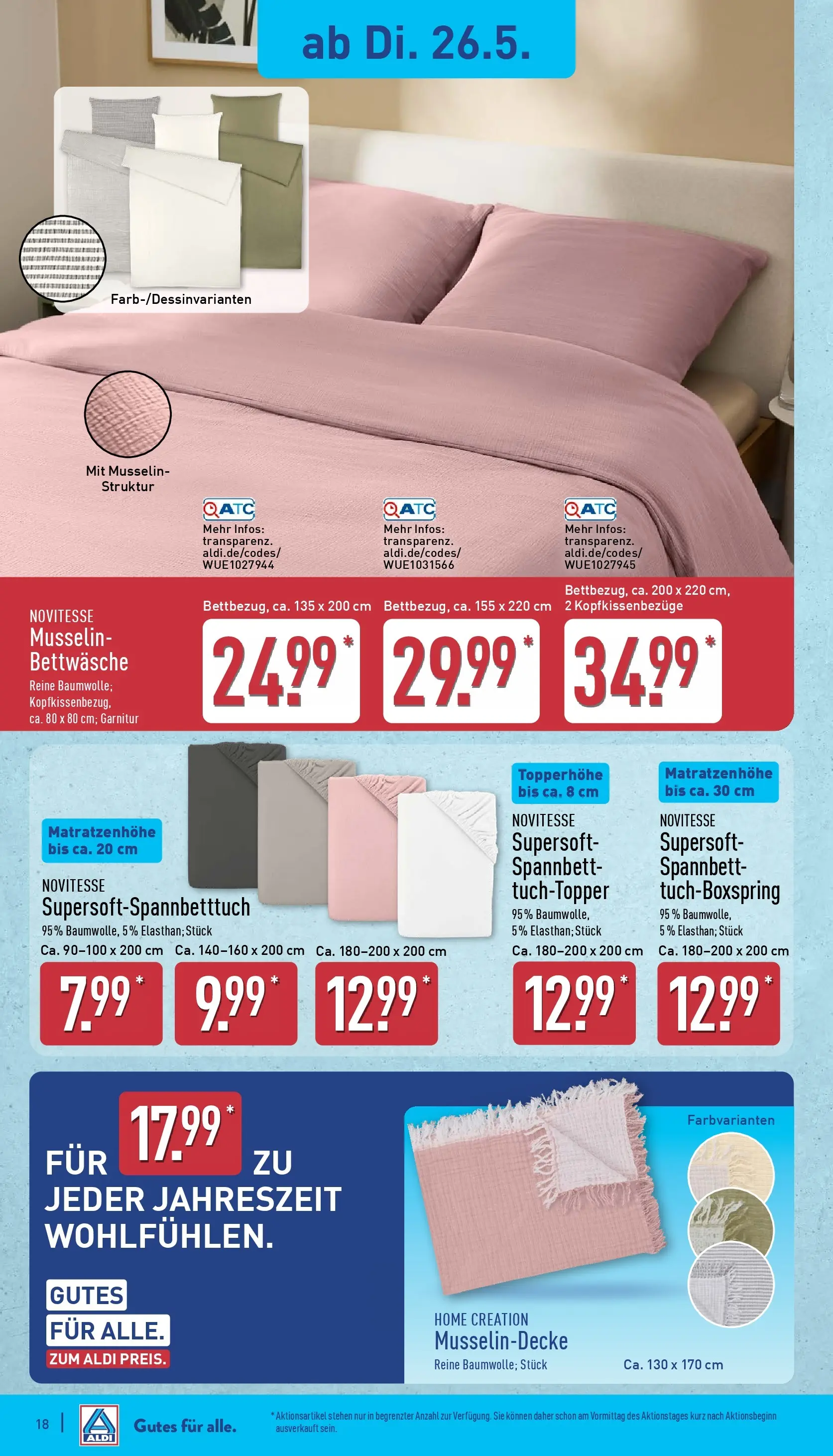 Aldi Wochenangebote (ab 26.05.2026) » Angebote Online | Seite: 18 | Produkte: Bettwäsche, Home creation