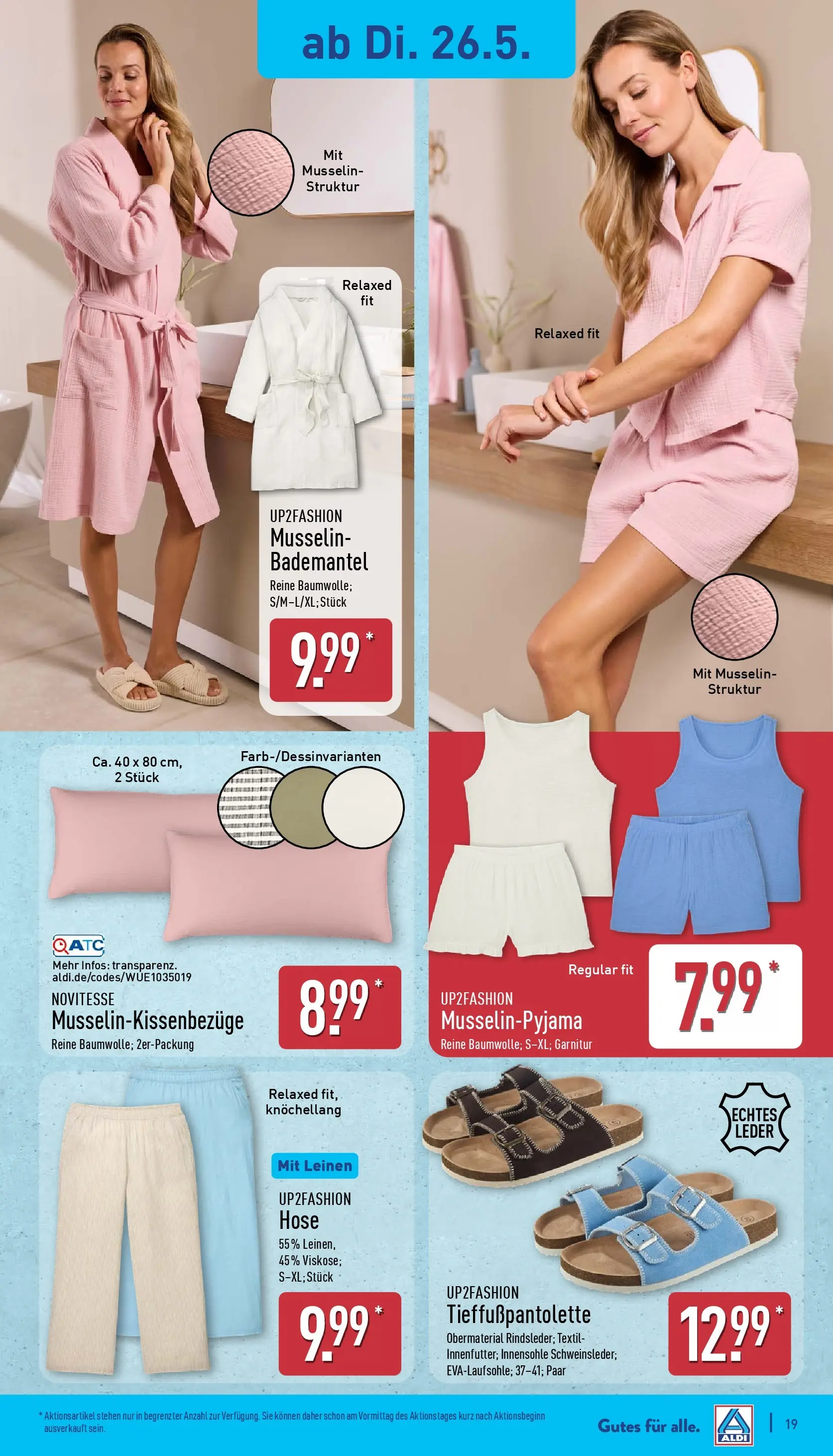 Aldi Wochenangebote (ab 26.05.2026) » Angebote Online | Seite: 19 | Produkte: Up2fashion, Hose, Bademantel