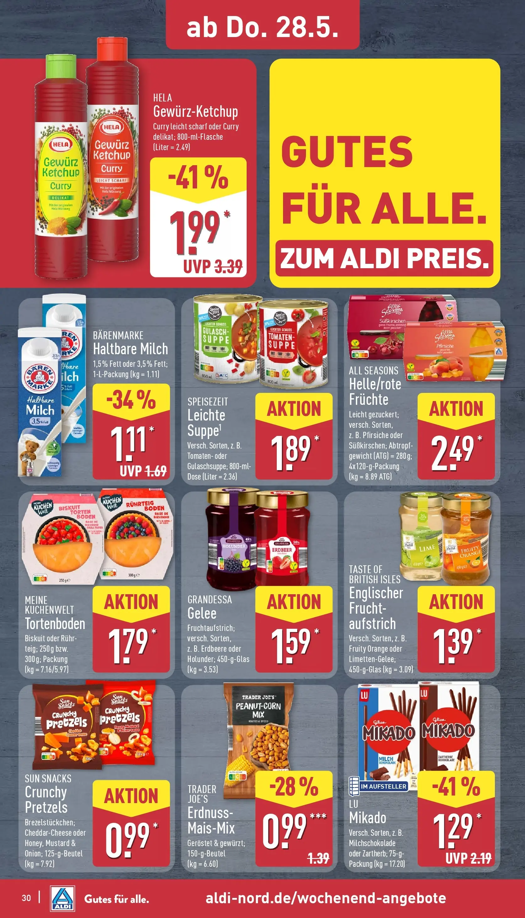Aldi Wochenangebote (ab 26.05.2026) » Angebote Online | Seite: 30 | Produkte: Milch, Schokolade, Tomaten, Kuchen