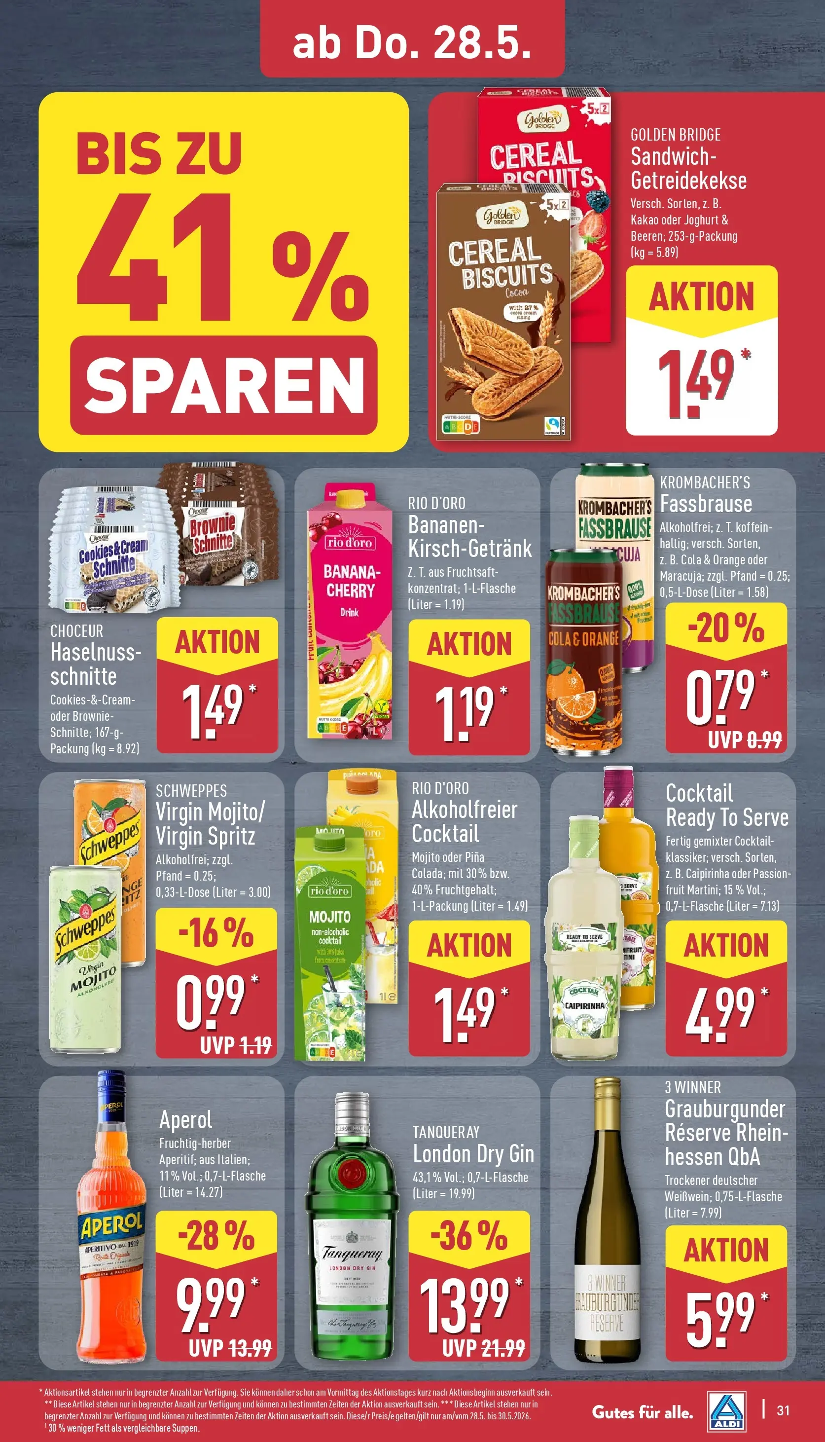 Aldi Wochenangebote (ab 26.05.2026) » Angebote Online | Seite: 31 | Produkte: Bananen, Aperol, Fassbrause, Fruchtsaft