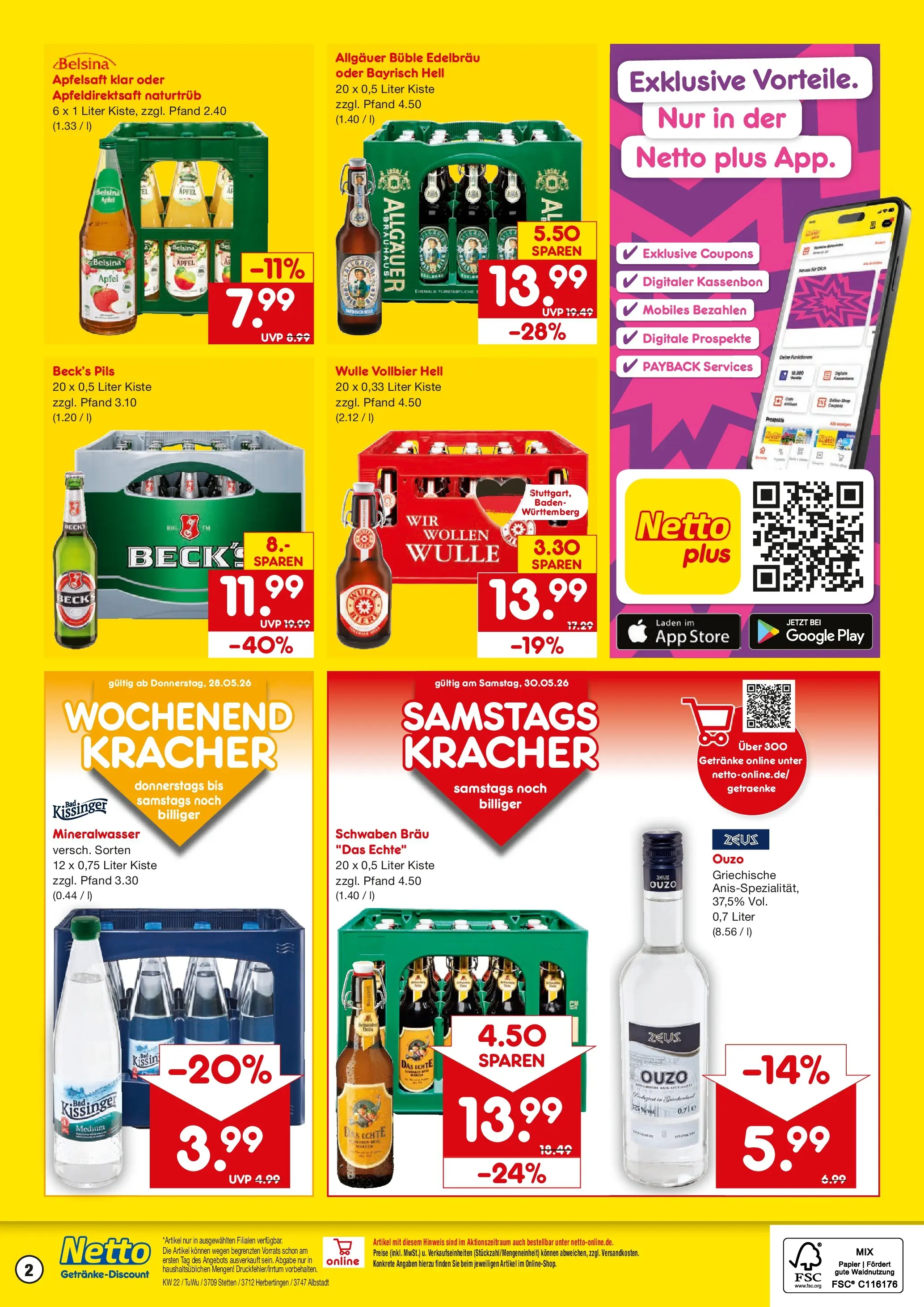 Netto Marken-Discount Prospekt Stetten Am Kalten Markt (ab 26.05.2026) » Angebote | Seite: 2 | Produkte: Pils, Äpfel, Apfelsaft, Mineralwasser