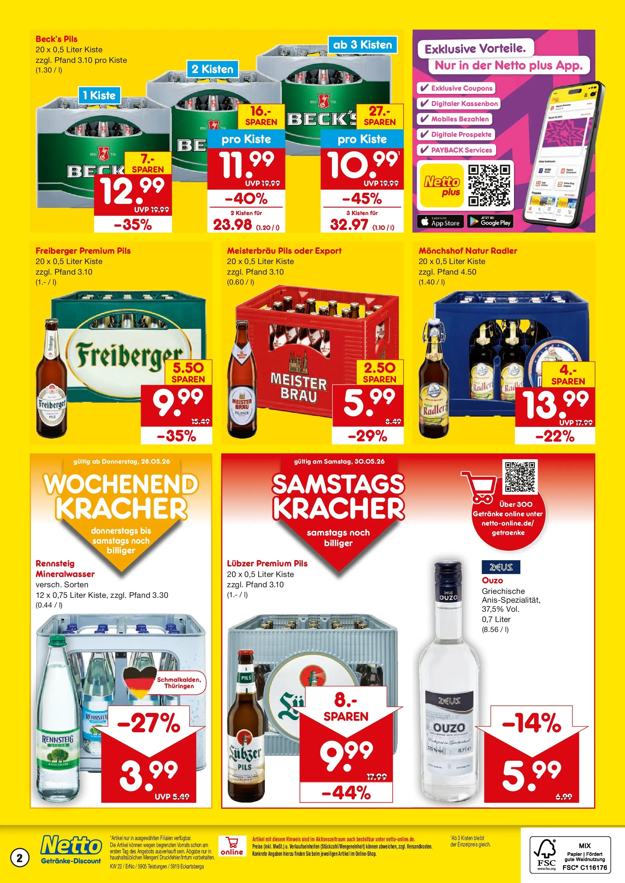 Netto Marken-Discount Prospekt Teistungen (ab 26.05.2026) » Angebote | Seite: 2 | Produkte: Ouzo 12, Ouzo, Mineralwasser, Radler