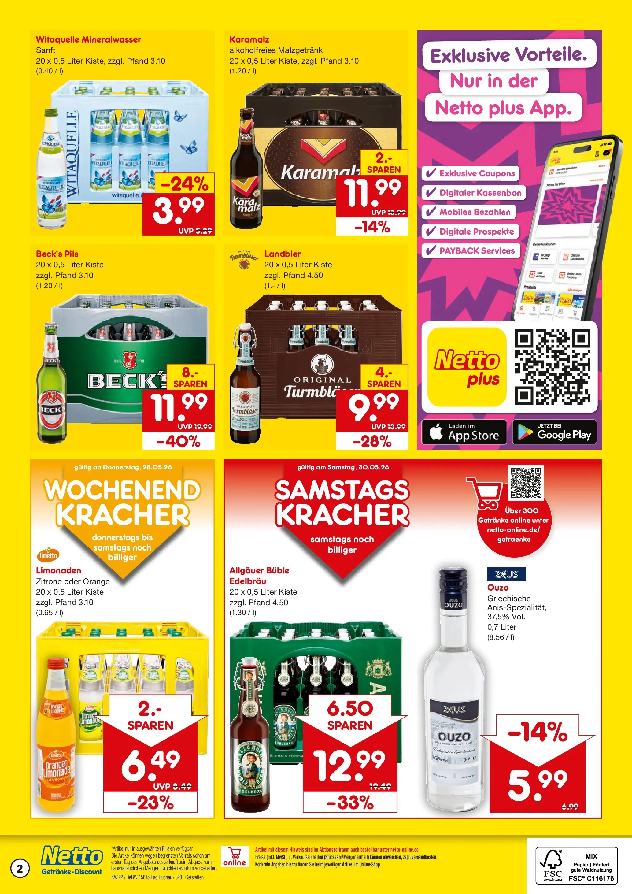 Netto Marken-Discount Prospekt Gerstetten (ab 26.05.2026) » Angebote | Seite: 2 | Produkte: Ouzo, Pils, Orangen, Mineralwasser