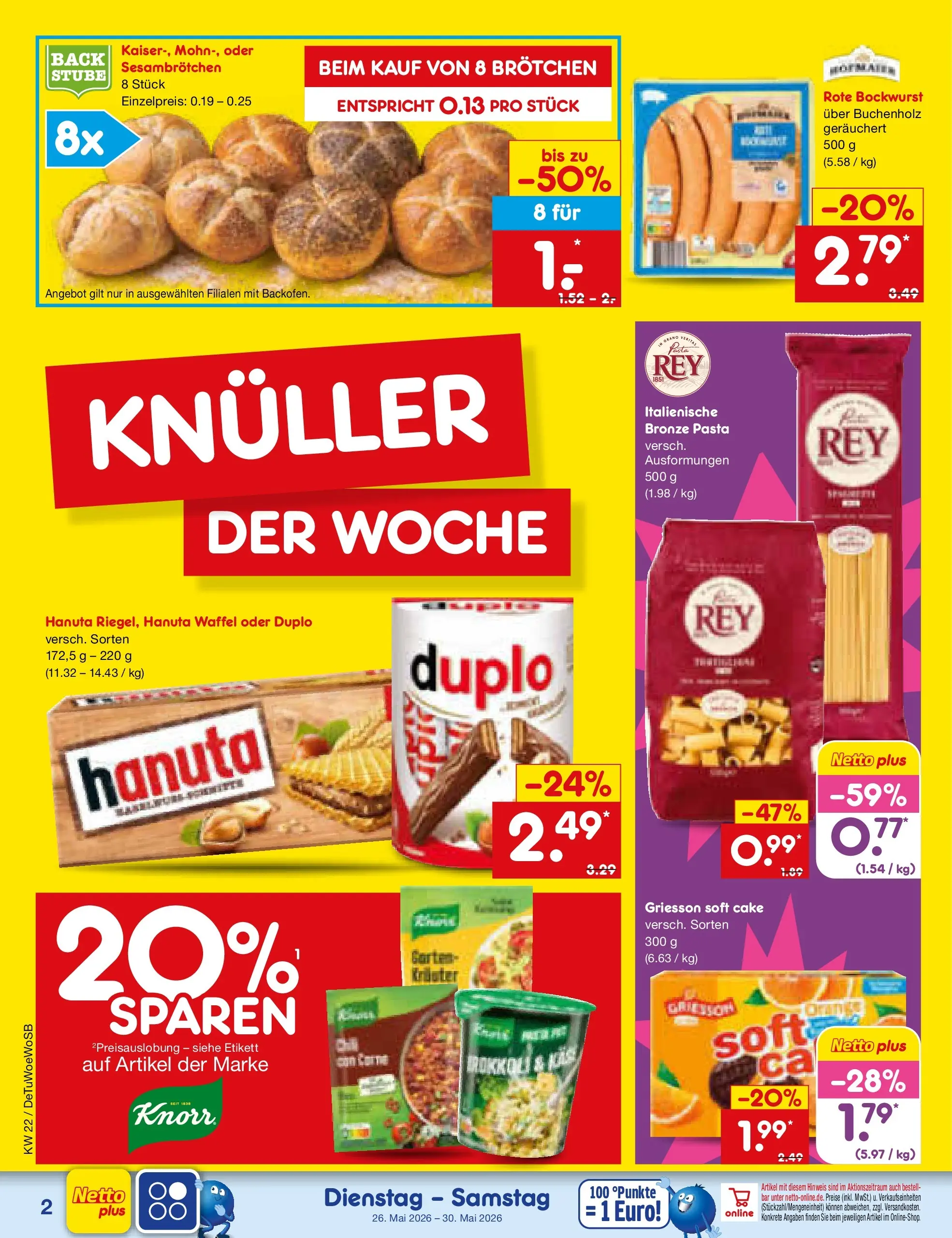 Netto Marken-Discount Prospekt Lahr-Langenwinkel (ab 26.05.2026) » Angebote | Seite: 2 | Produkte: Bockwurst, Knorr, Pasta