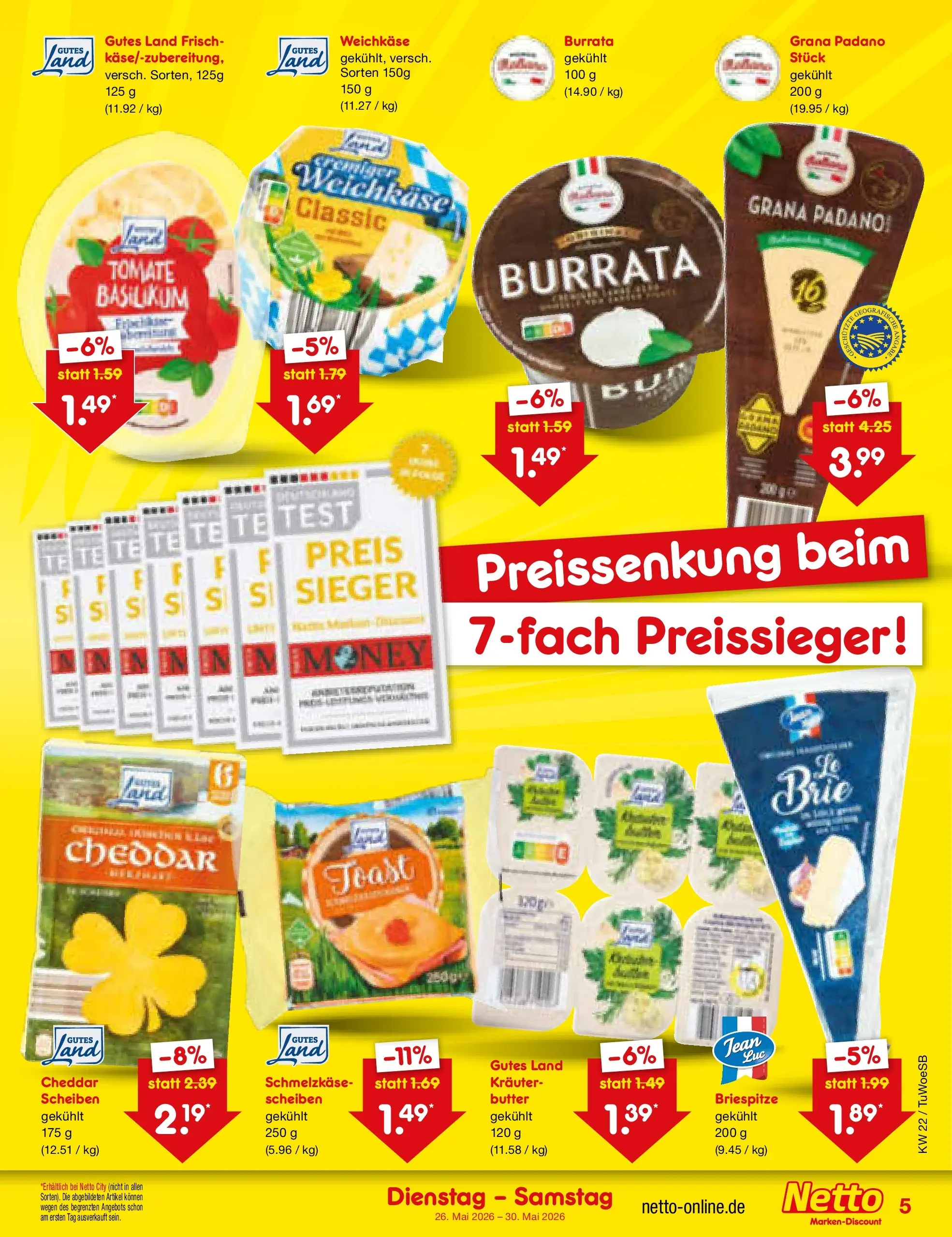 Netto Marken-Discount Prospekt Lahr-Langenwinkel (ab 26.05.2026) » Angebote | Seite: 5 | Produkte: Butter, Toast, Burrata