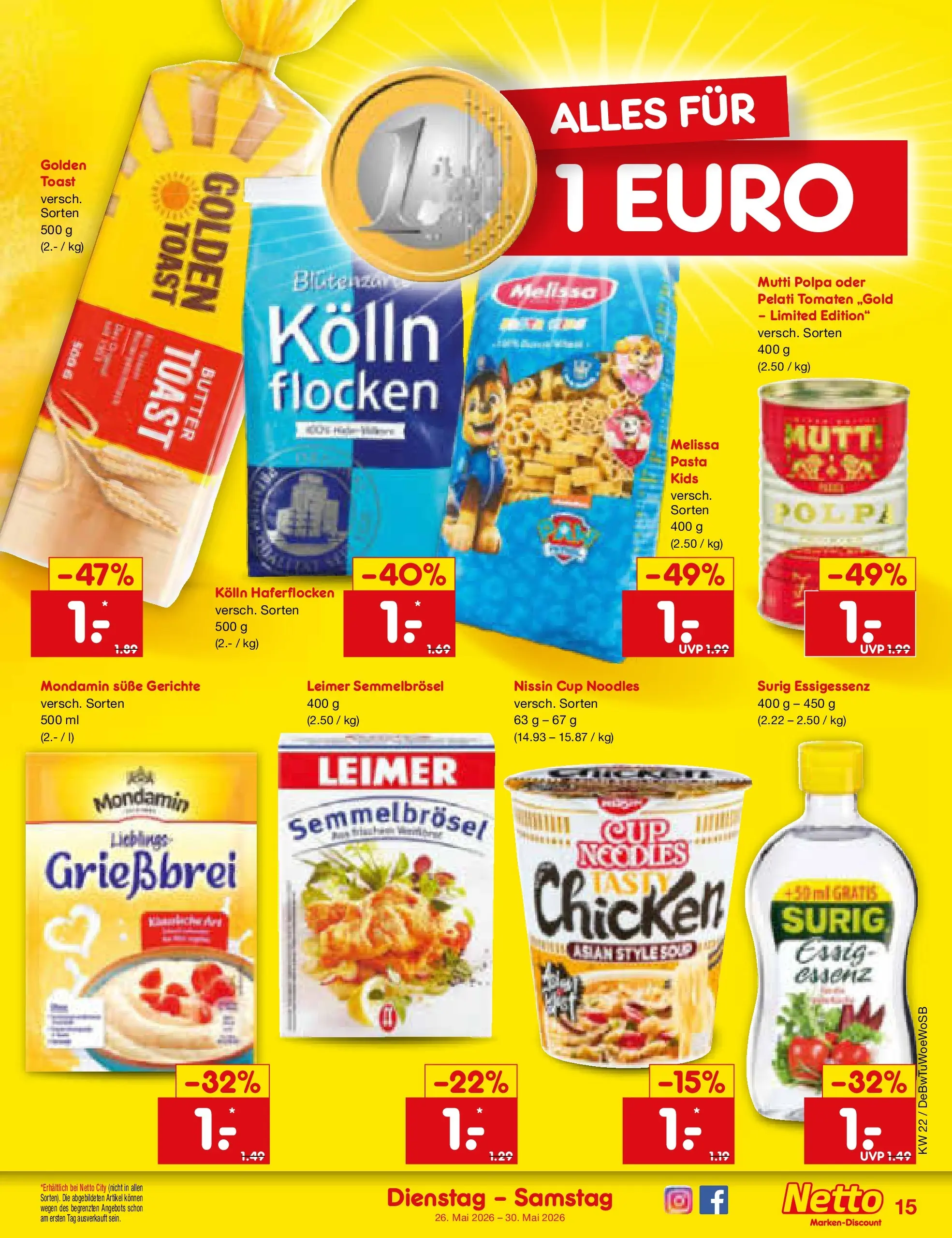 Netto Marken-Discount Prospekt Lahr-Langenwinkel (ab 26.05.2026) » Angebote | Seite: 19 | Produkte: Kolln haferflocken, Kolln, Butter, Flocken