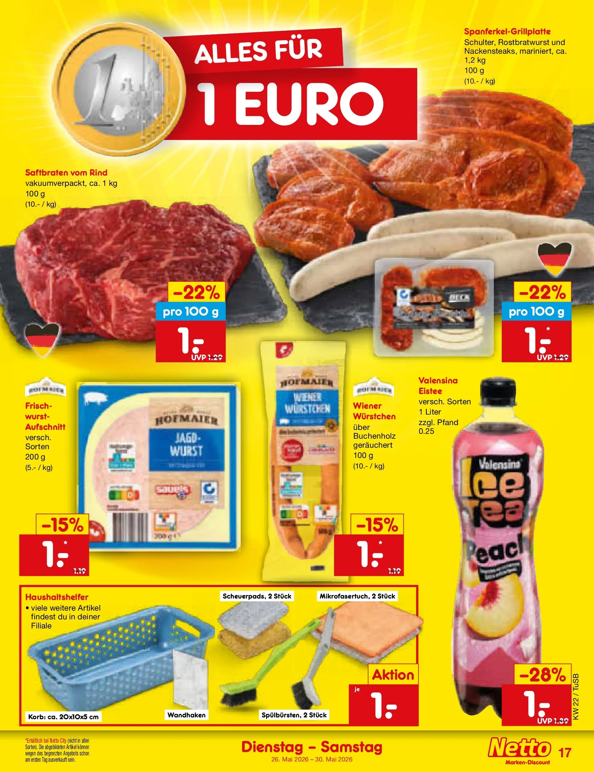 Netto Marken-Discount Prospekt Lahr-Langenwinkel (ab 26.05.2026) » Angebote | Seite: 21 | Produkte: Korb, Valensina, Wurst