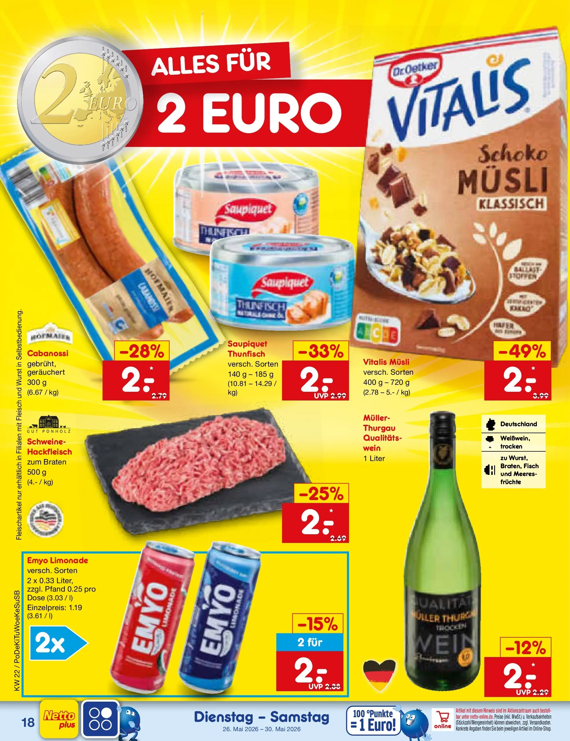 Netto Marken-Discount Prospekt Lahr-Langenwinkel (ab 26.05.2026) » Angebote | Seite: 22 | Produkte: Musli, Thunfisch, Fisch, Wein