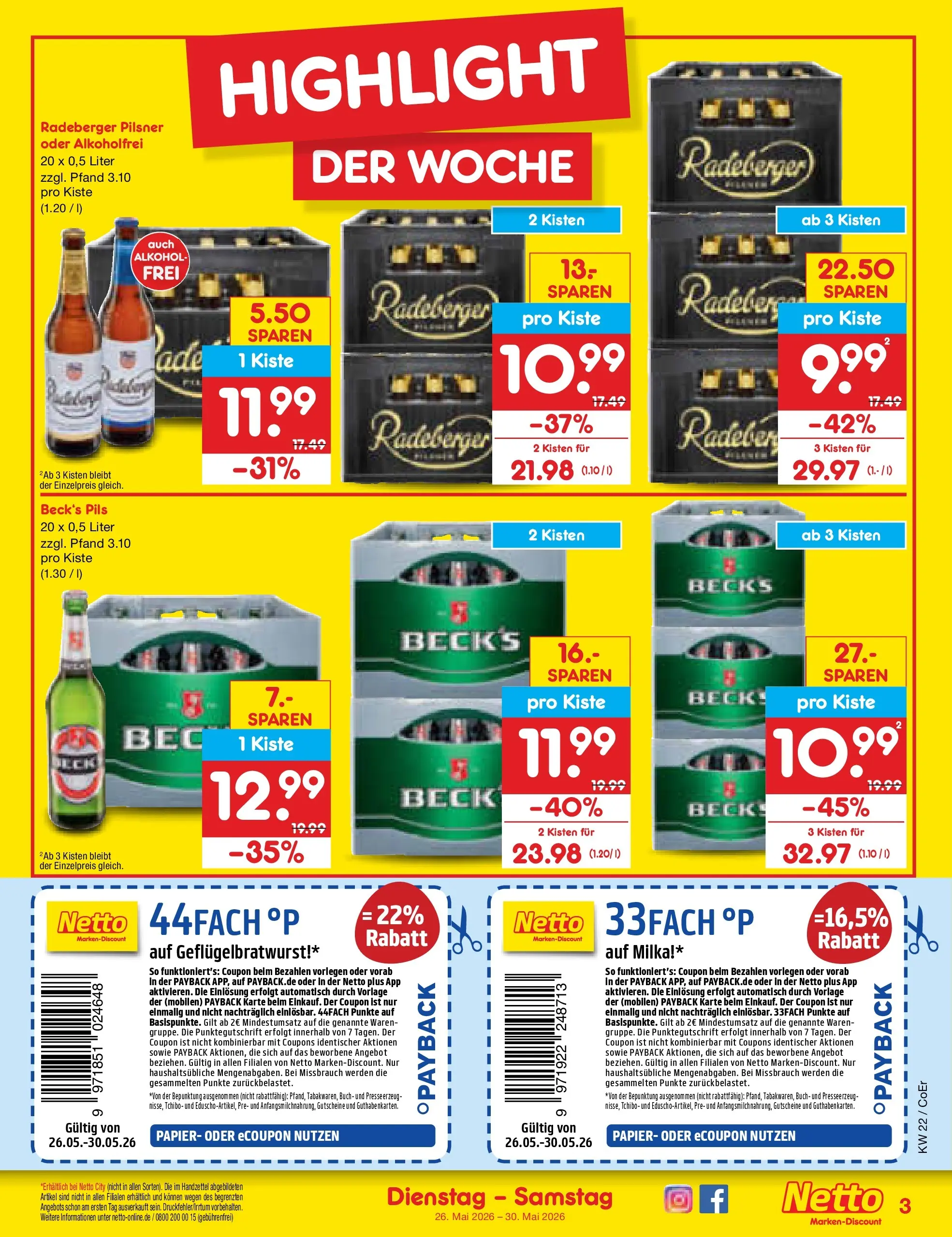 Netto Marken-Discount Prospekt Nordhausen (ab 26.05.2026) » Angebote | Seite: 3 | Produkte: Pils, Milka, Radeberger pilsner