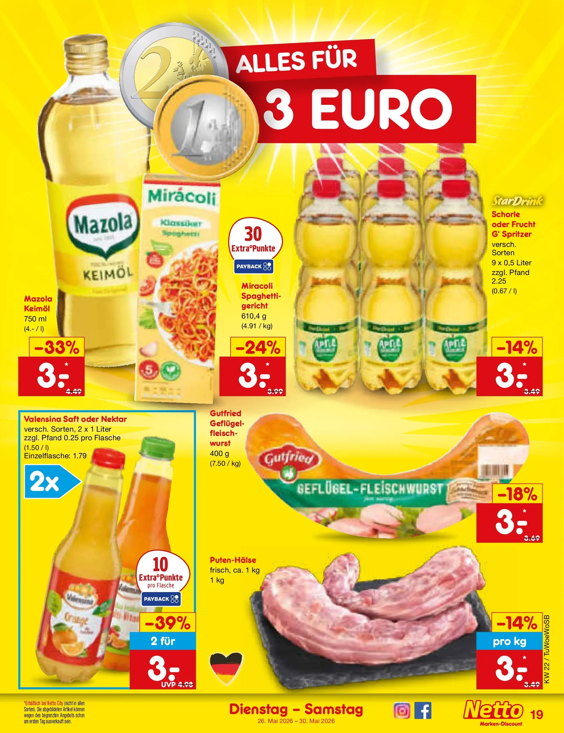 Netto Marken-Discount Prospekt Lahr-Langenwinkel (ab 26.05.2026) » Angebote | Seite: 23 | Produkte: Valensina, Wurst, Saft, Fleisch
