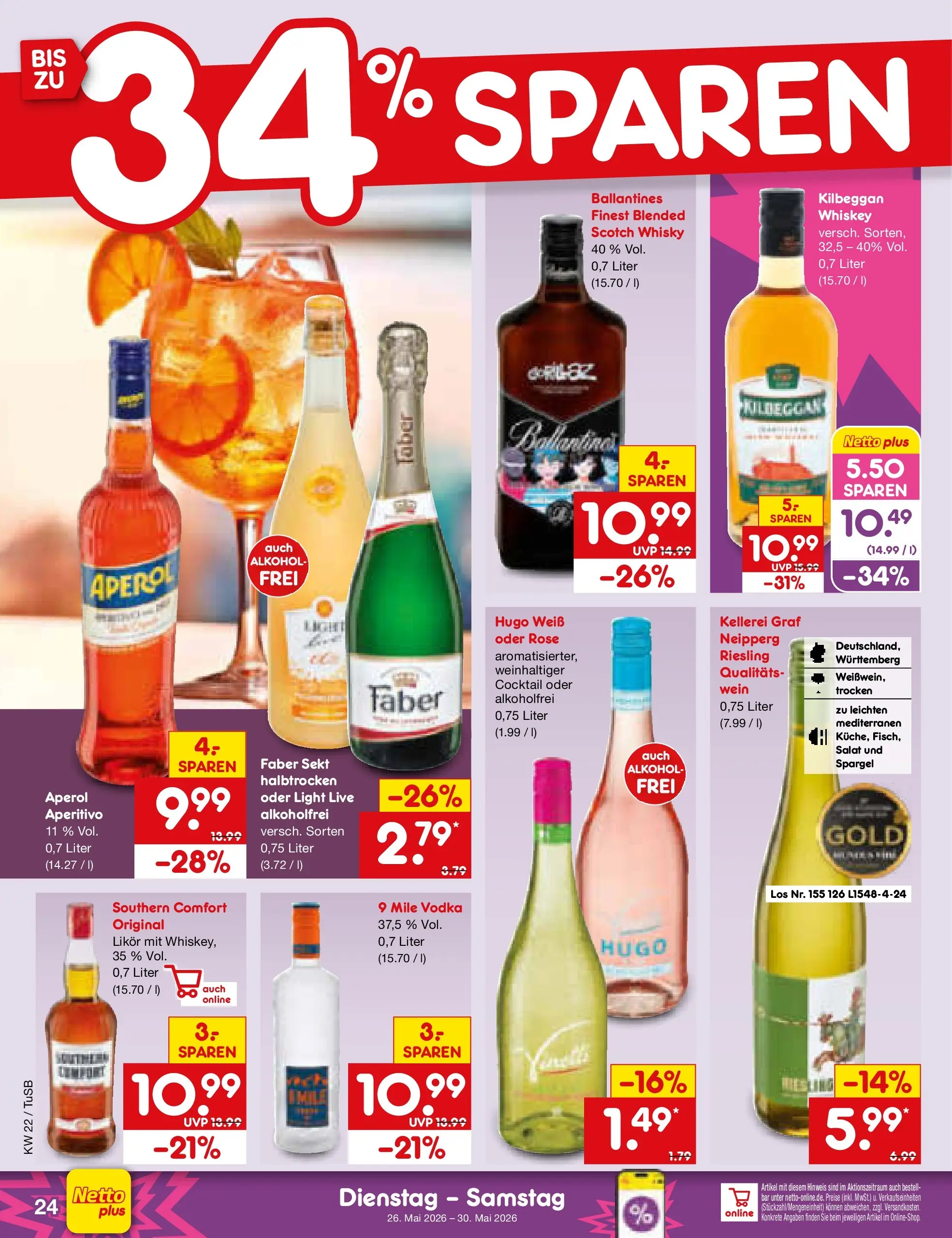 Netto Marken-Discount Prospekt Lahr-Langenwinkel (ab 26.05.2026) » Angebote | Seite: 30 | Produkte: Southern comfort, Aperol, Hugo, Salat