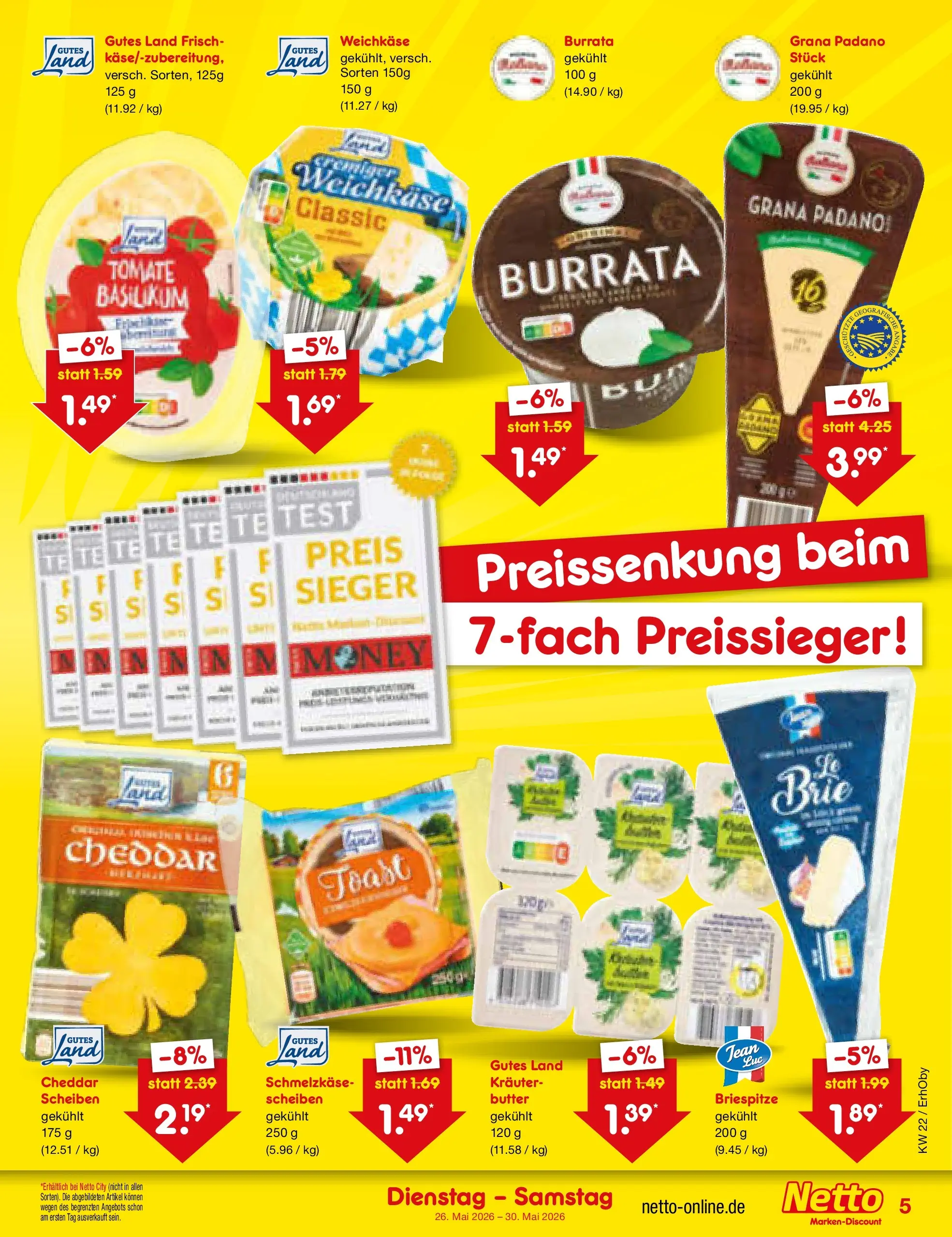 Netto Marken-Discount Prospekt Mauern (ab 26.05.2026) » Angebote | Seite: 5 | Produkte: Butter, Toast, Burrata