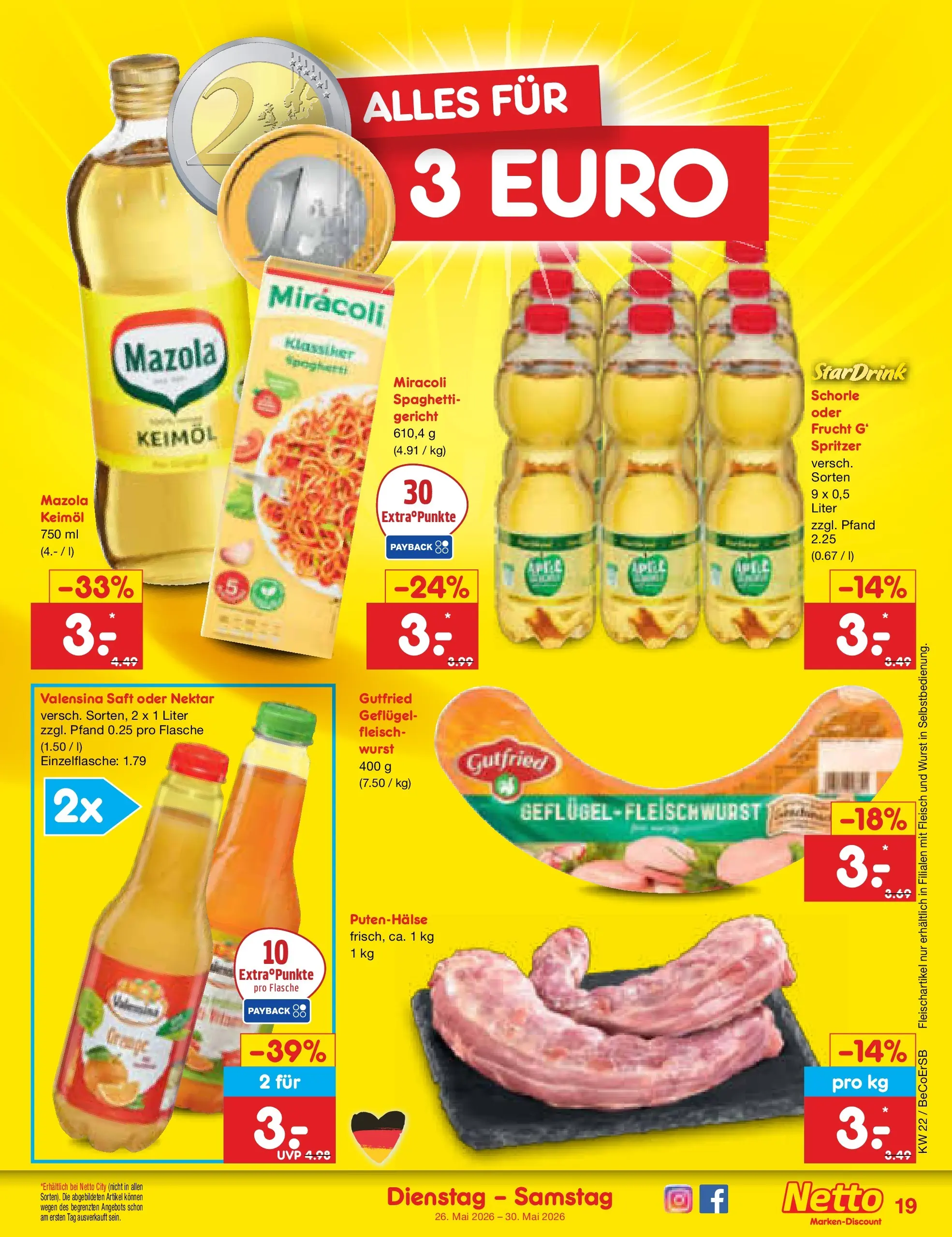Netto Marken-Discount Prospekt Nordhausen (ab 26.05.2026) » Angebote | Seite: 23 | Produkte: Valensina, Wurst, Saft, Fleisch