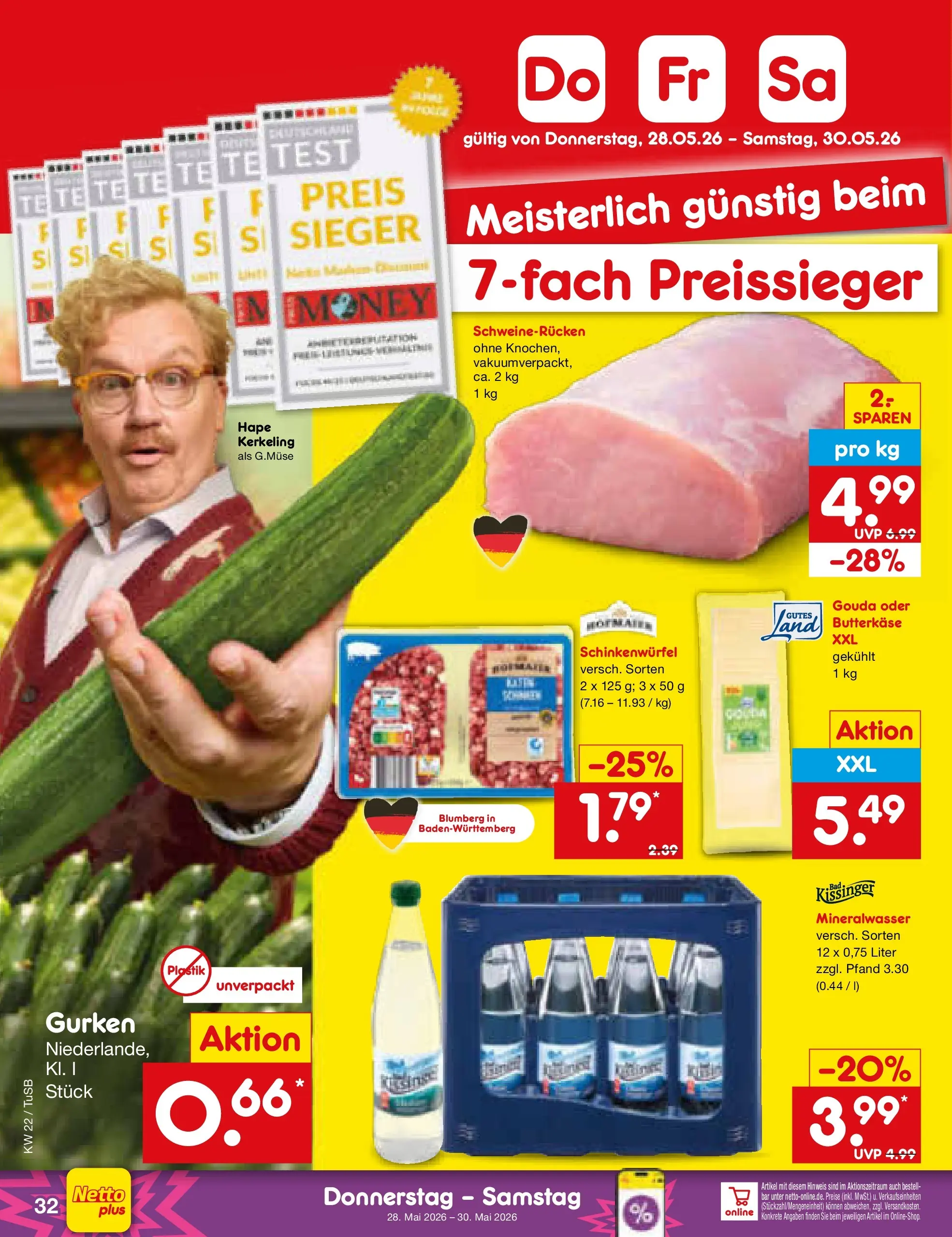 Netto Marken-Discount Prospekt Lahr-Langenwinkel (ab 26.05.2026) » Angebote | Seite: 40 | Produkte: Gouda, Mineralwasser, Schweinerucken, Gurken