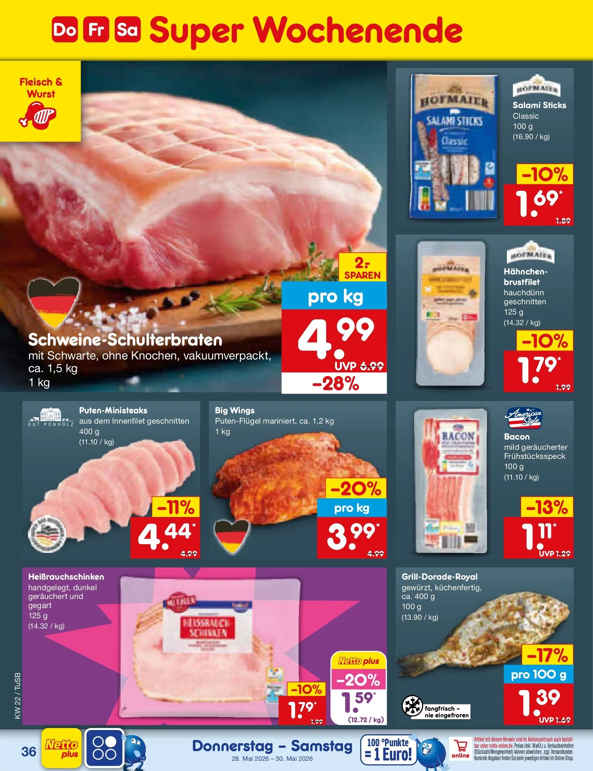 Netto Marken-Discount Prospekt Lahr-Langenwinkel (ab 26.05.2026) » Angebote | Seite: 44 | Produkte: Hahnchen, Wurst, Salami, Fleisch