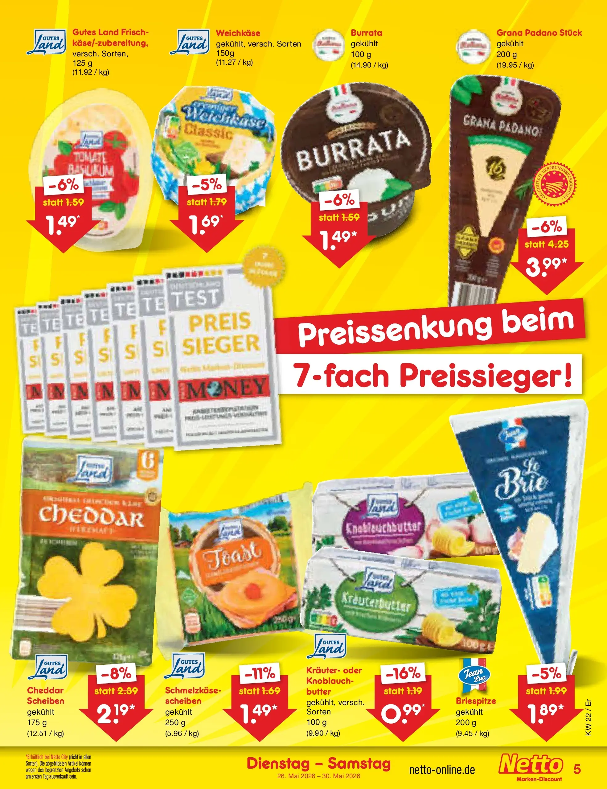 Netto Marken-Discount Prospekt Nordhausen (ab 26.05.2026) » Angebote | Seite: 5 | Produkte: Butter, Toast, Kräuterbutter, Burrata