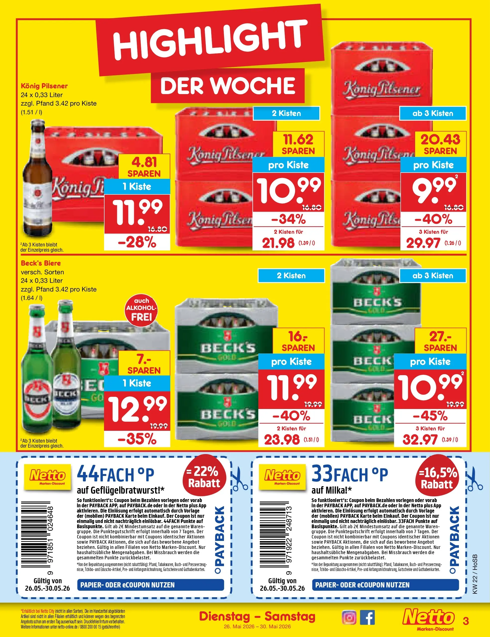 Netto Marken-Discount Prospekt Hannover (ab 26.05.2026) » Angebote | Seite: 3 | Produkte: Konig pilsener, Milka