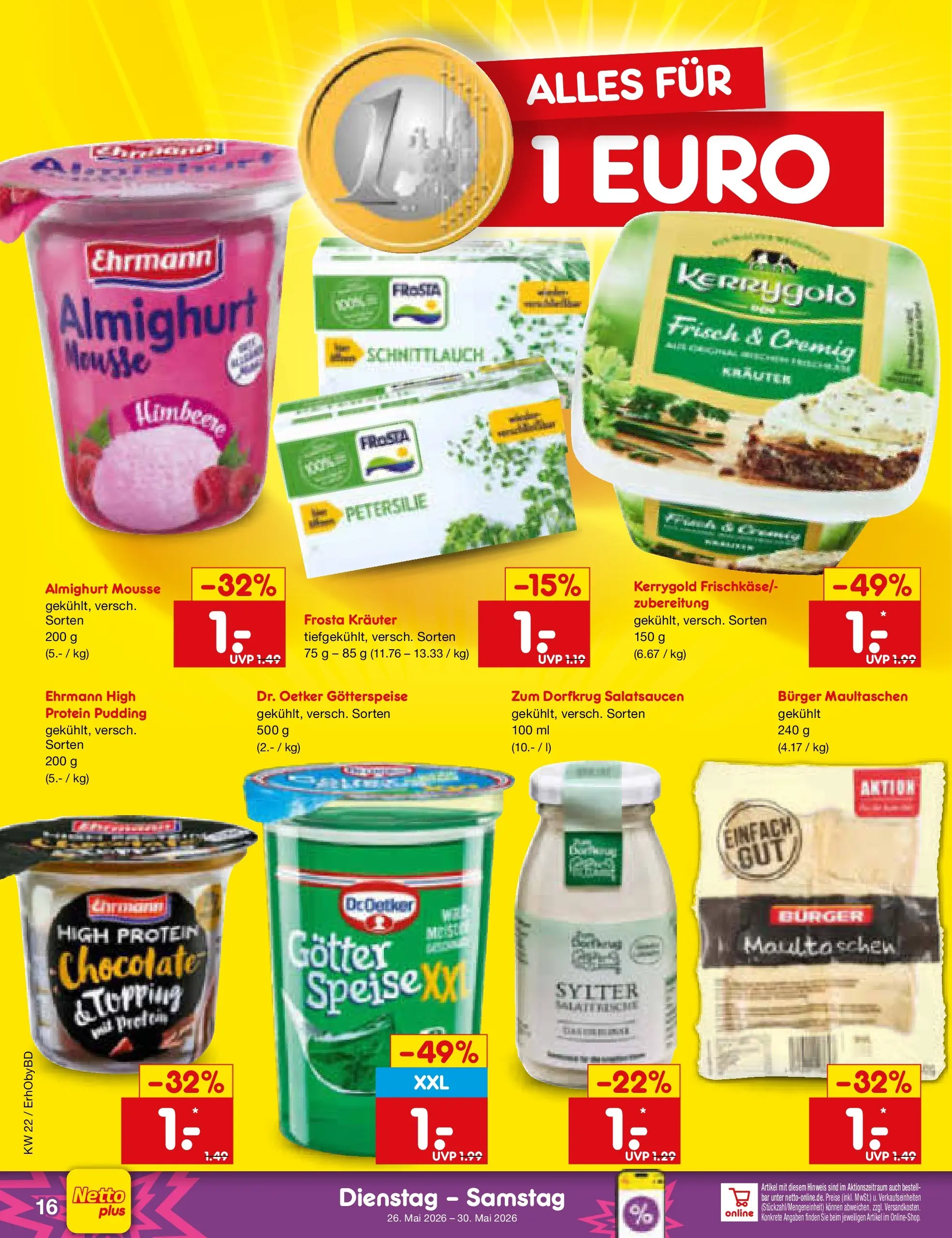 Netto Marken-Discount Prospekt Velden (ab 26.05.2026) » Angebote | Seite: 20 | Produkte: Burger, Pudding, Himbeere, Petersilie
