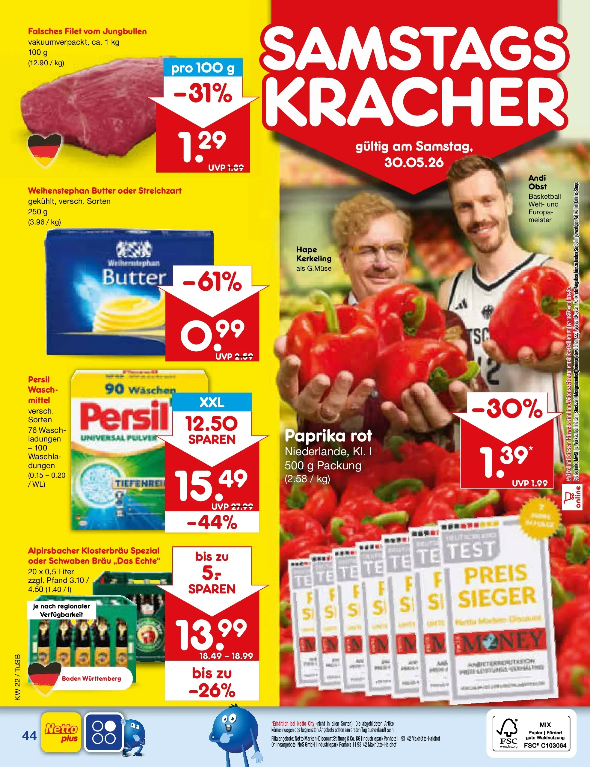 Netto Marken-Discount Prospekt Lahr-Langenwinkel (ab 26.05.2026) » Angebote | Seite: 52 | Produkte: Butter, Paprika rot, Weihenstephan butter, Basketball