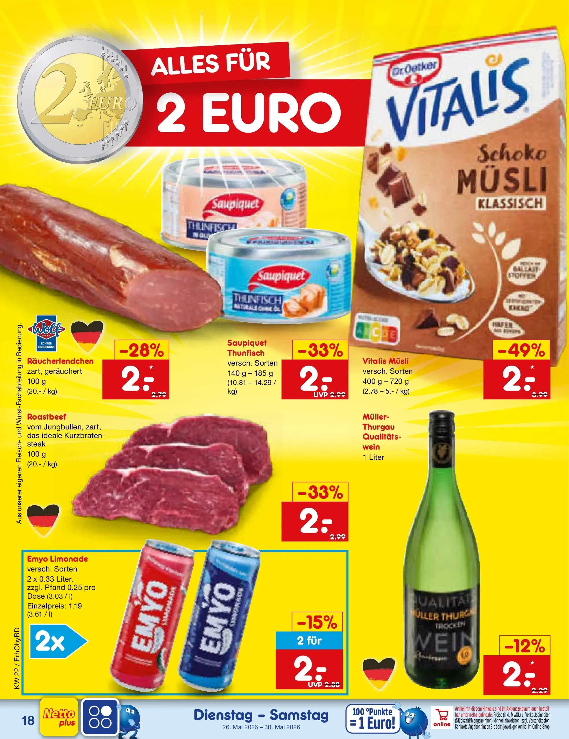 Netto Marken-Discount Prospekt Velden (ab 26.05.2026) » Angebote | Seite: 22 | Produkte: Thunfisch, Limonade, Wein, Fleisch