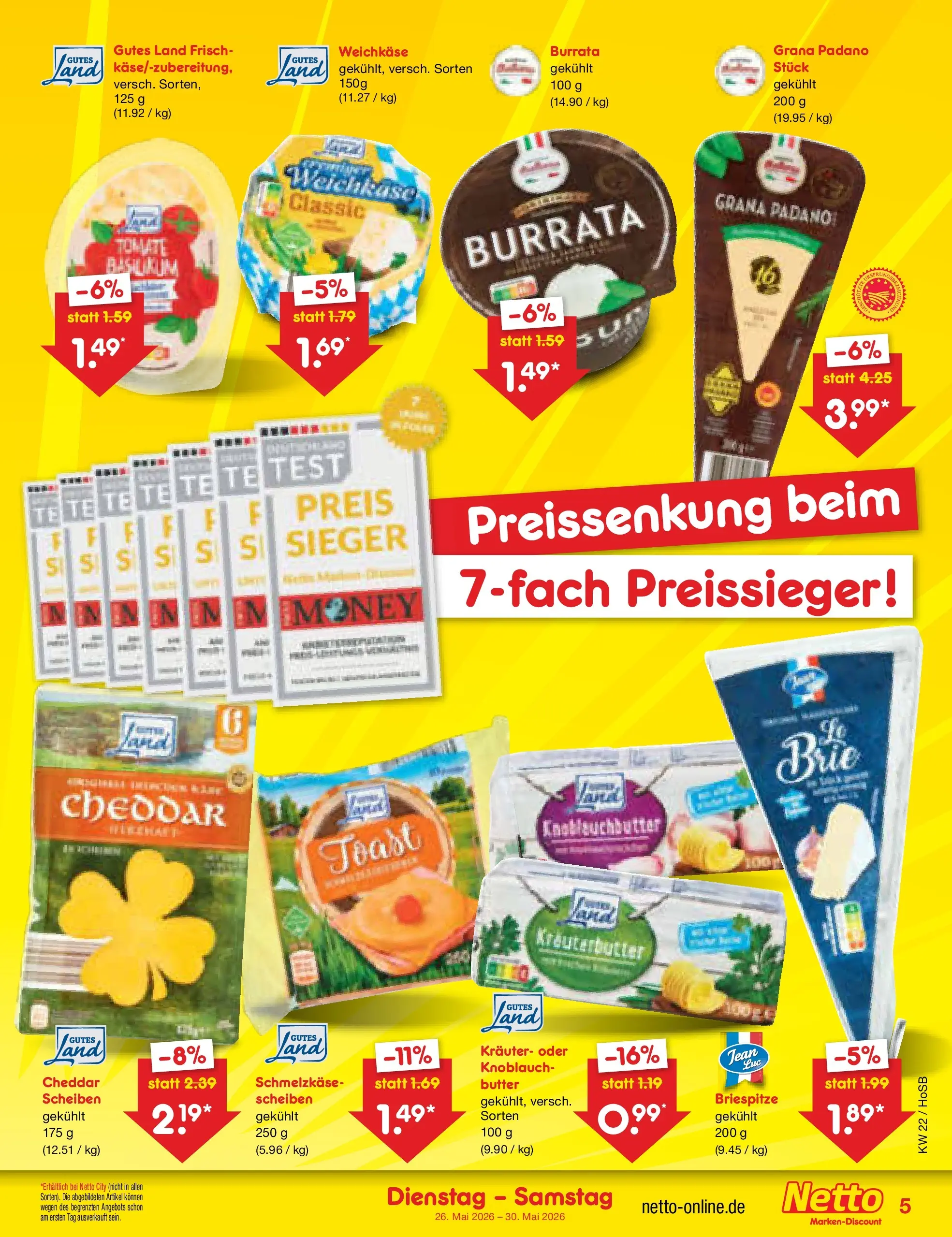 Netto Marken-Discount Prospekt Hannover (ab 26.05.2026) » Angebote | Seite: 5 | Produkte: Butter, Kräuterbutter, Burrata, Knoblauch