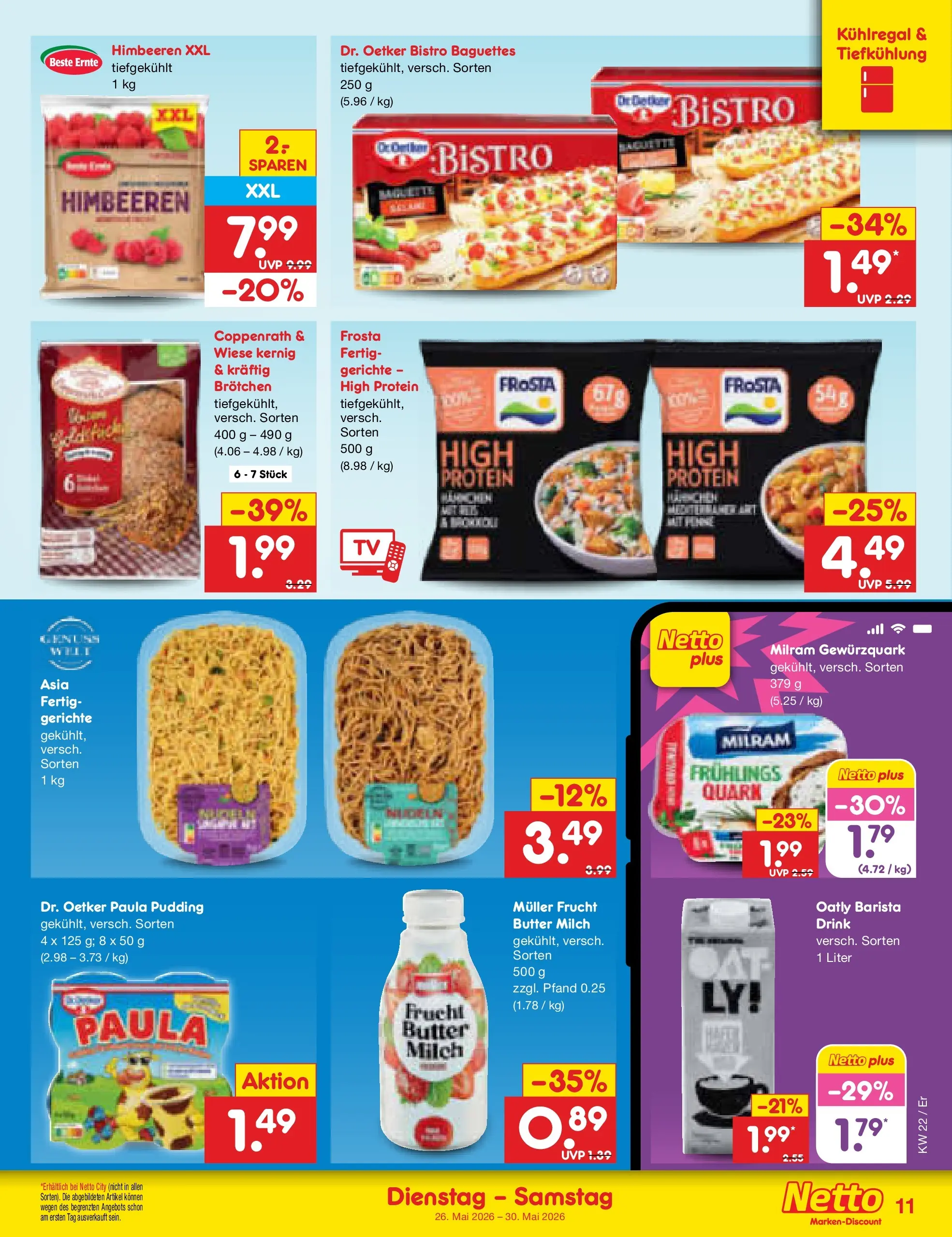 Netto Marken-Discount Prospekt Nordhausen (ab 26.05.2026) » Angebote | Seite: 13 | Produkte: Himbeeren, Milch, Milram, Oatly