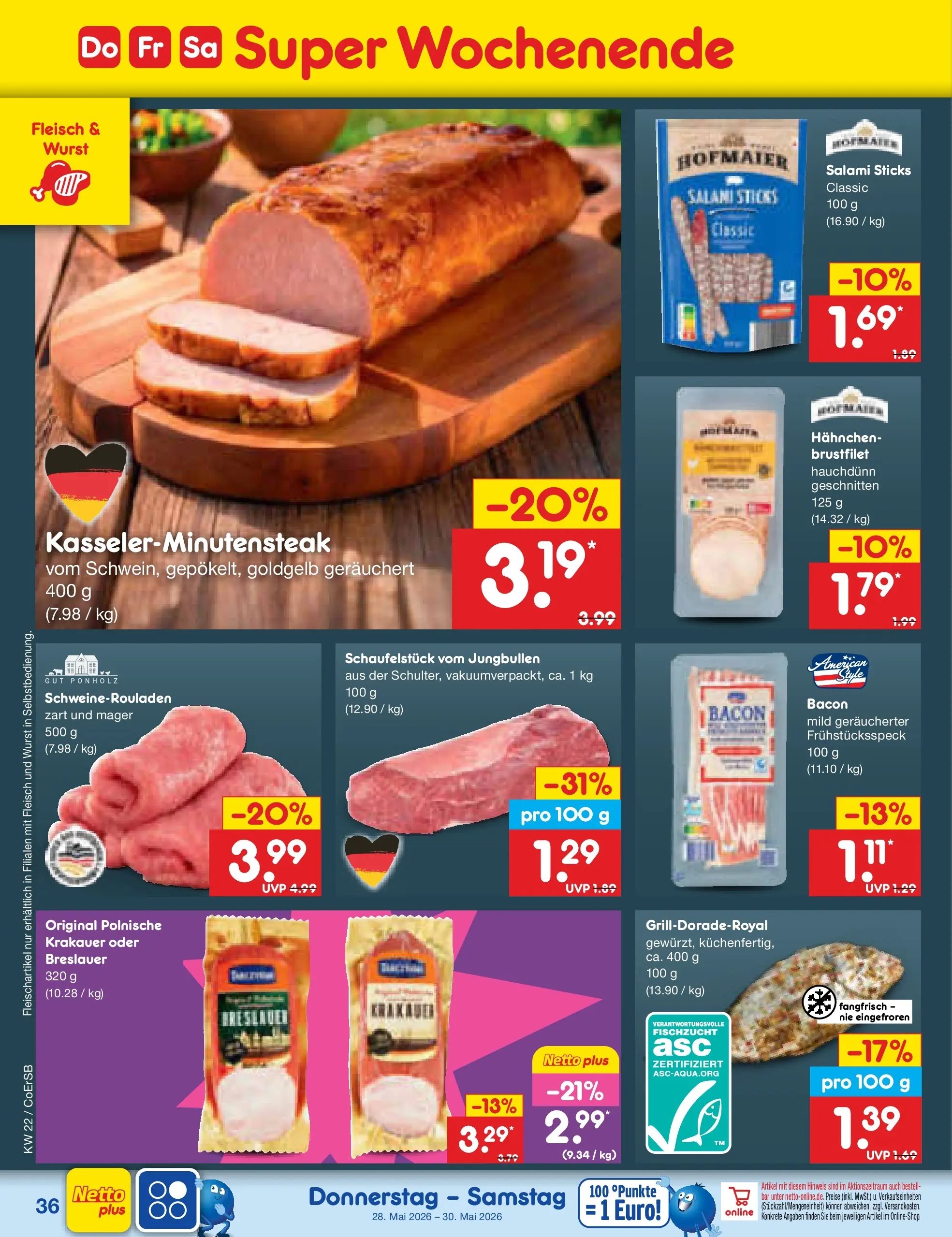 Netto Marken-Discount Prospekt Nordhausen (ab 26.05.2026) » Angebote | Seite: 44 | Produkte: Hahnchen, Wurst, Salami, Fleisch