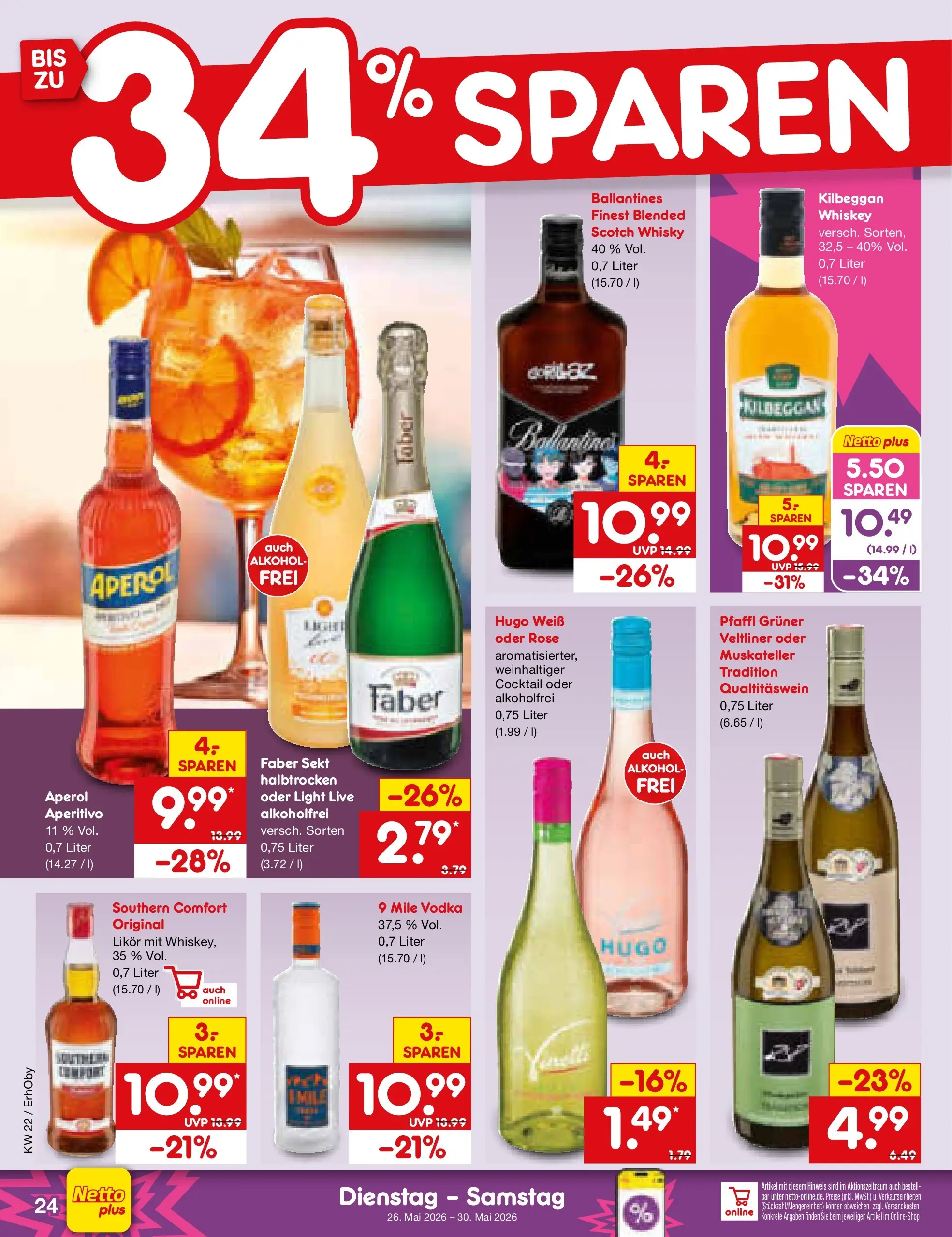 Netto Marken-Discount Prospekt Mauern (ab 26.05.2026) » Angebote | Seite: 30 | Produkte: Southern comfort, Aperol, Vodka, Whiskey