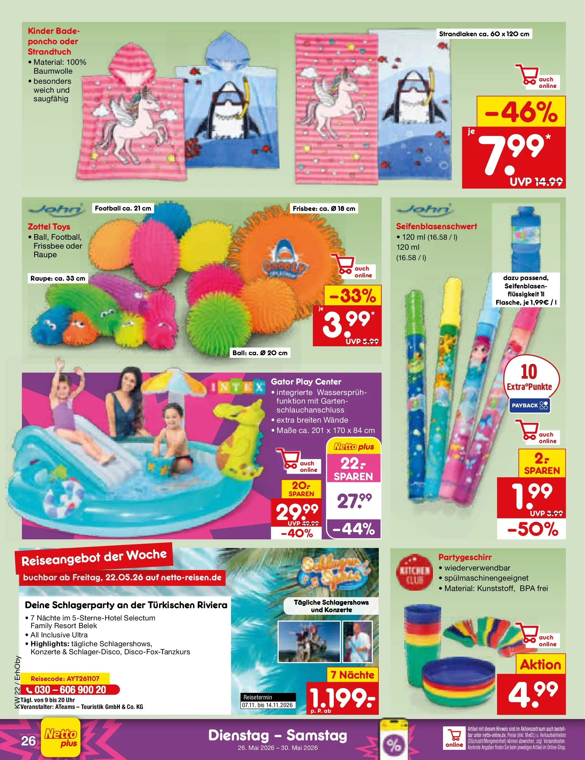 Netto Marken-Discount Prospekt Mauern (ab 26.05.2026) » Angebote | Seite: 32 | Produkte: Poncho, Strandtuch, Football, Uhr
