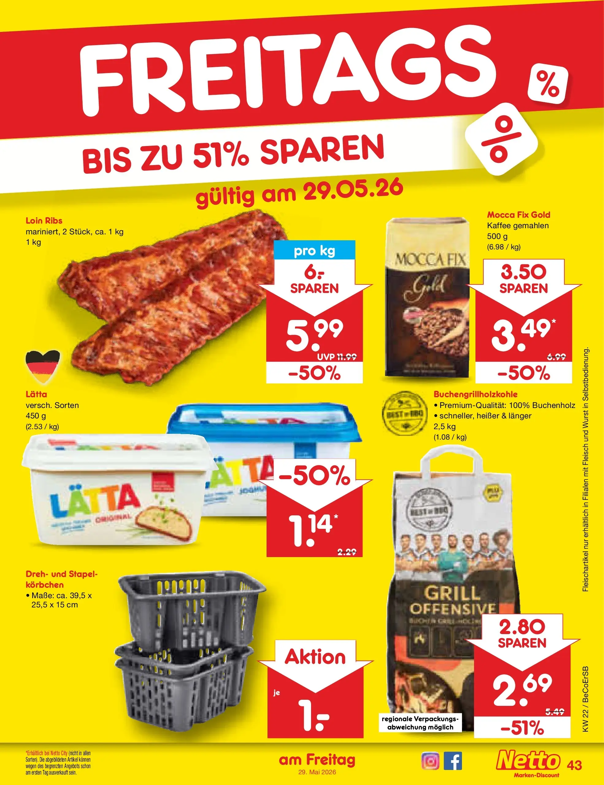 Netto Marken-Discount Prospekt Nordhausen (ab 26.05.2026) » Angebote | Seite: 51 | Produkte: Kaffee, Wurst, Lätta, Fleisch