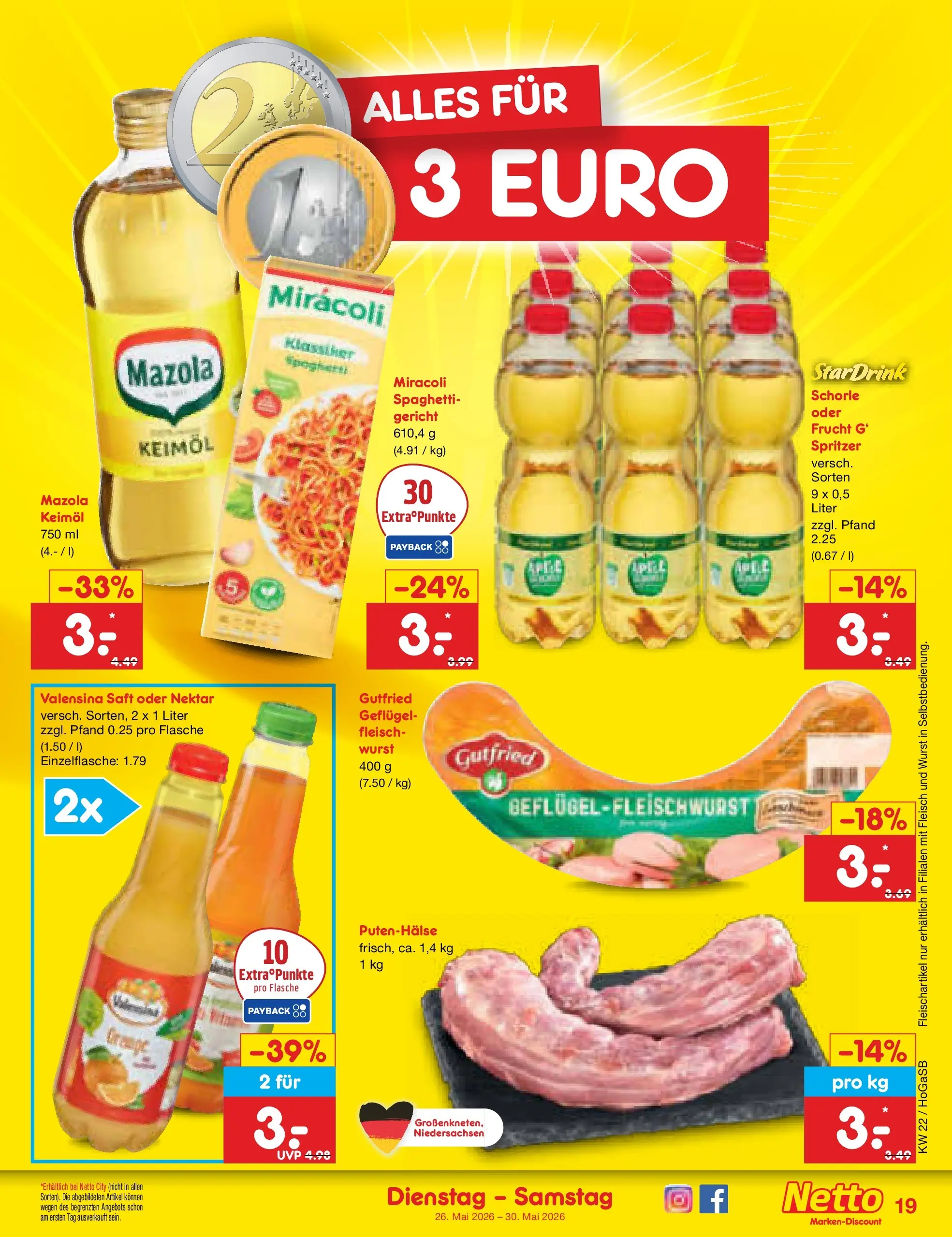 Netto Marken-Discount Prospekt Hannover (ab 26.05.2026) » Angebote | Seite: 23 | Produkte: Valensina, Wurst, Saft, Fleisch