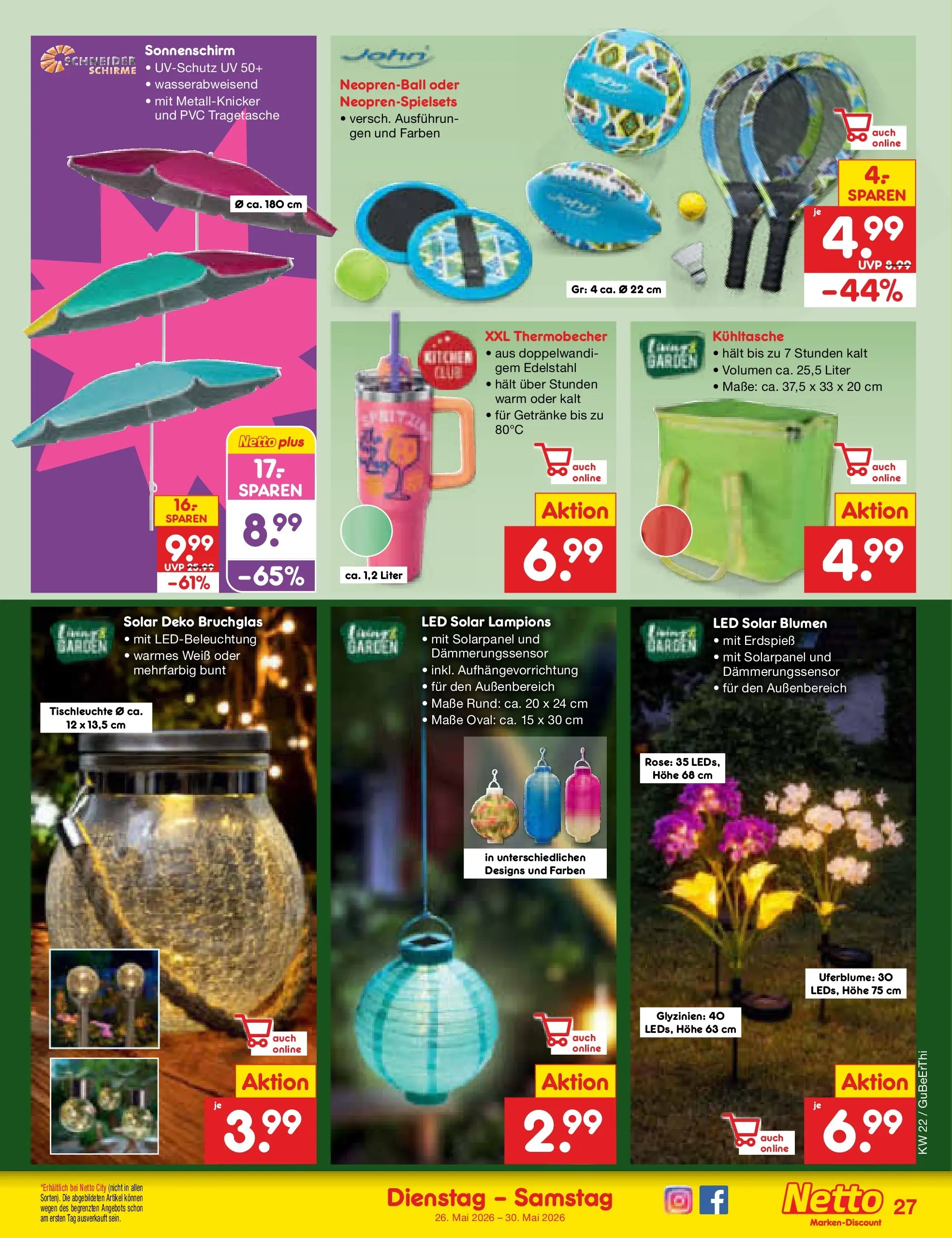 Netto Marken-Discount Prospekt Nordhausen (ab 26.05.2026) » Angebote | Seite: 33 | Produkte: Blumen, Sonnenschirm