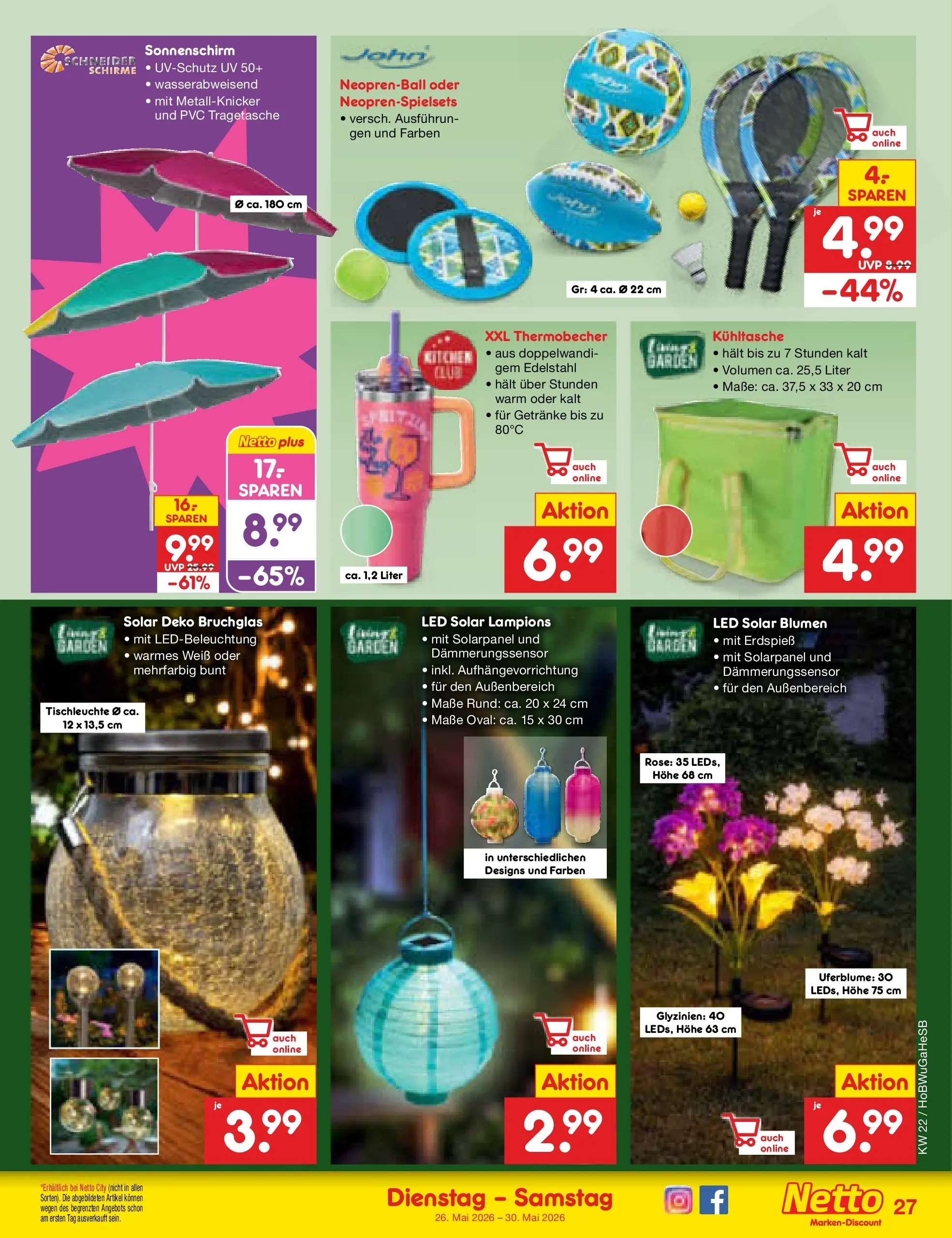 Netto Marken-Discount Prospekt Stemwede-Dielingen (ab 26.05.2026) » Angebote | Seite: 33 | Produkte: Blumen, Sonnenschirm