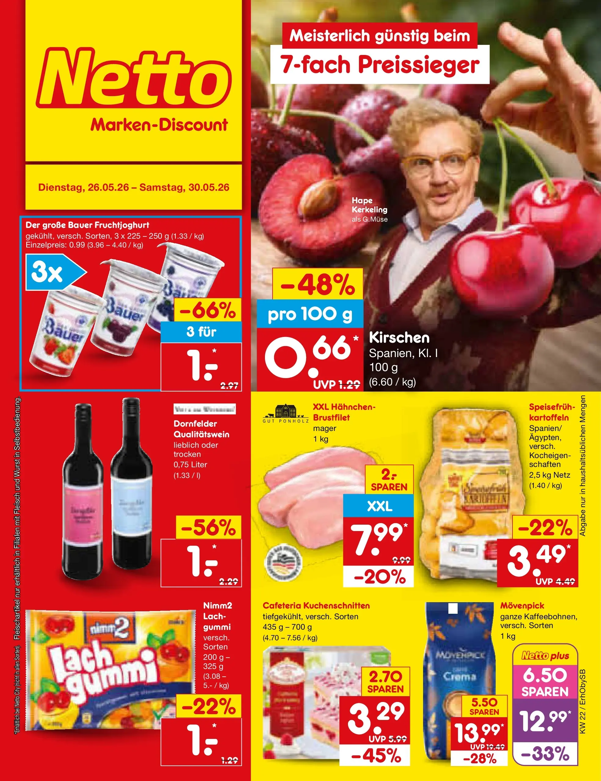 Netto Marken-Discount Prospekt Mauern (ab 26.05.2026) » Angebote | Seite: 1 | Produkte: Kirschen, Kartoffeln, Wurst, Fleisch
