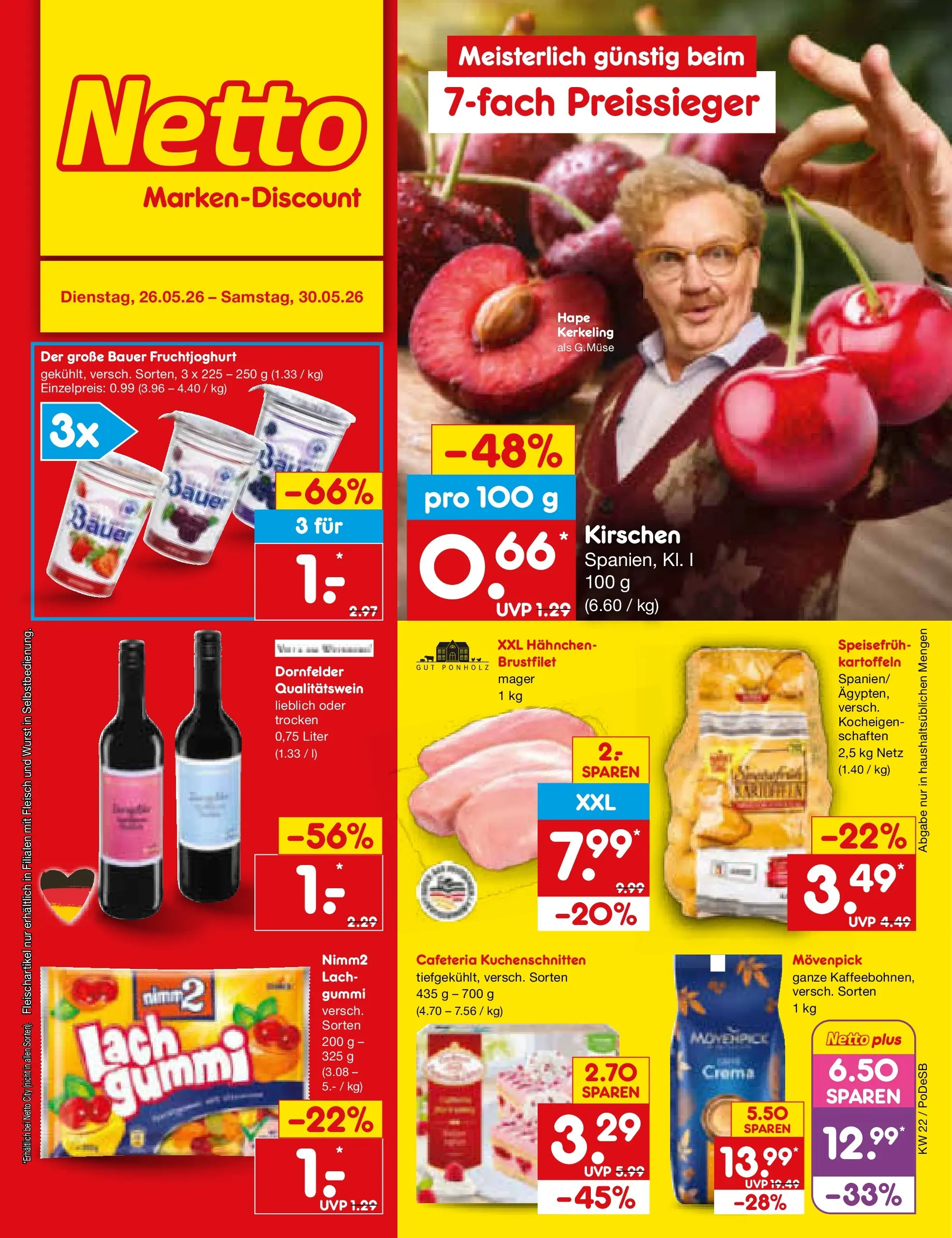 Netto Marken-Discount Prospekt Thierhaupten (ab 26.05.2026) » Angebote | Seite: 1 | Produkte: Hahnchen, Fruchtjoghurt, Kartoffeln, Wurst